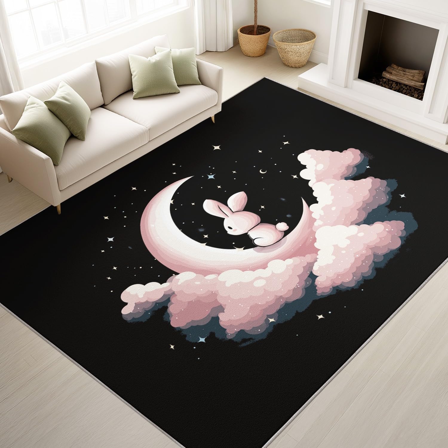 Nordic Black White Checkered Rug 4×6ft, Foldable Washable Indoor Floor Mat