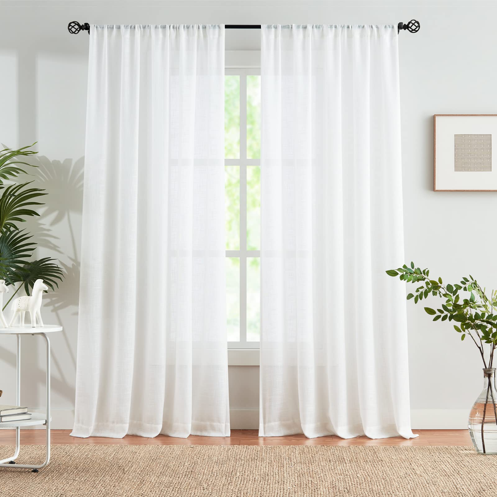 Semi Sheer Curtains for Living Room 95 inch Length Natural Linen Semi Sheer Curtain Drapes for Bedroom Light Filtering Farmhouse Country Rustic Window Curtains 52"w 2 Panels Rod Pocket Beige