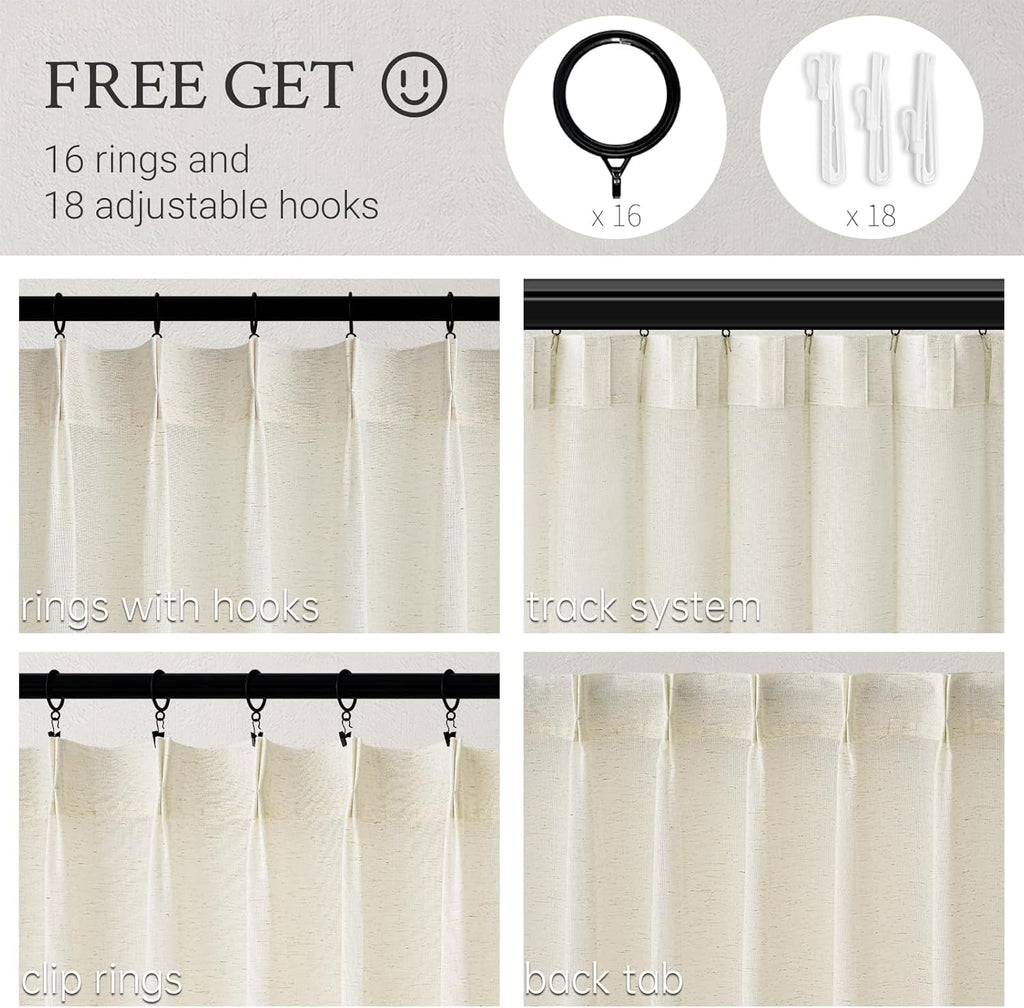 Topfinel 102 Inch Curtains 2 Panels Set,Two Packs Pinch Pleat Back Tab Linen Window Semi Sheer Privacy Thick Decorative Curtain Drapes for Living Room Bedroom,40x102 in Long,Ivory/Off White
