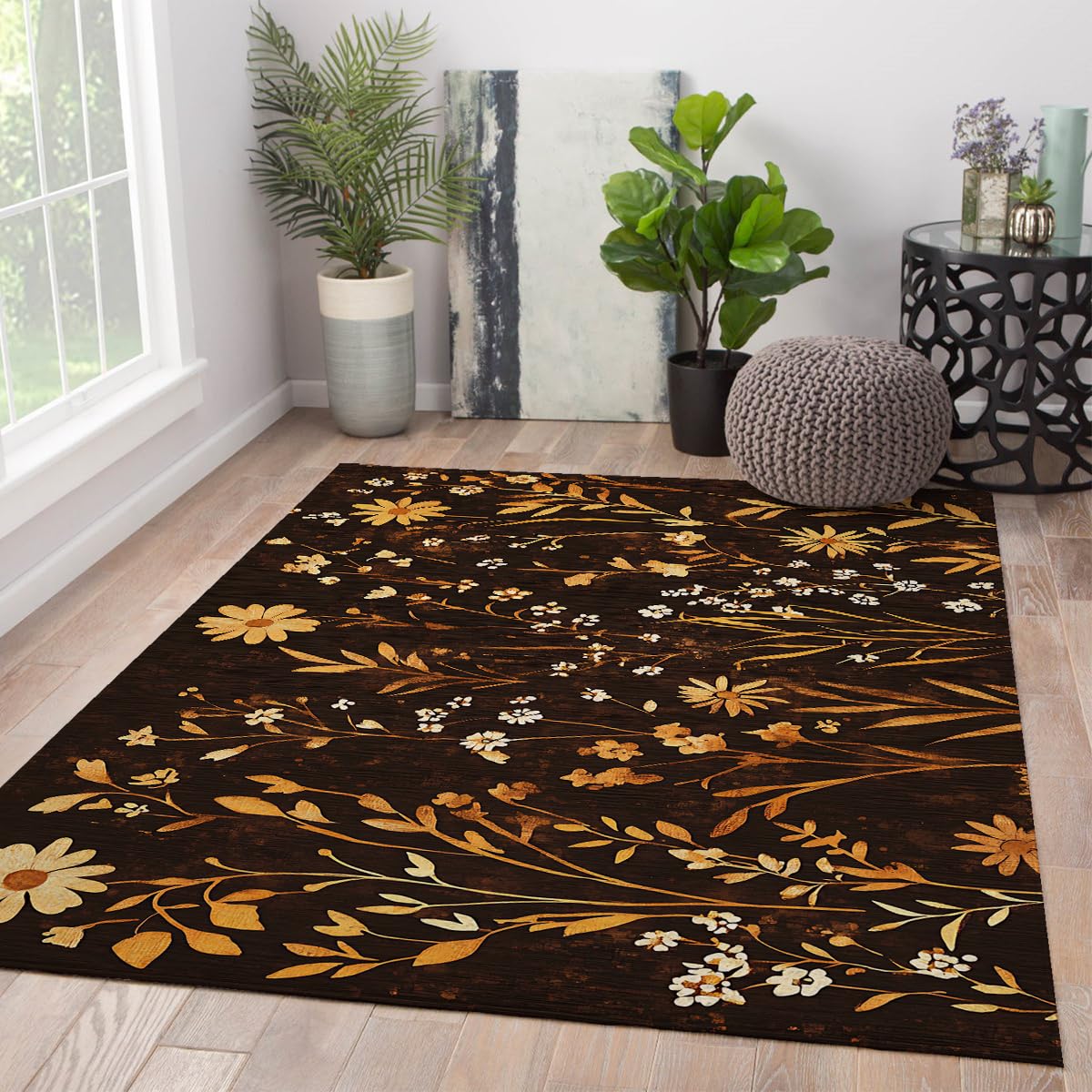 Modern Abstract 6x8ft Area Rugs Boho Area Rug Geometric Pattern Non Slip Rug Nordic Washable Foldable Rugs Low Pile Lightweight Floor Carpet for Living Room Bedroom Nursery Classroom