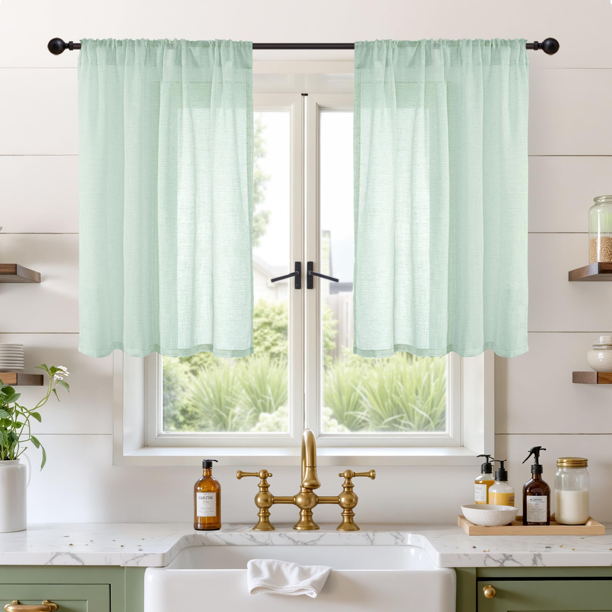 BGment 80 Inches Long Natural Linen Curtains 2 Panels Set - Burlap Light Filtering Window Drapes with Rod Pocket Semi Sheer for Farmhouse Bedroom Decor Rustic, 52 Inch Wide Each Panel
