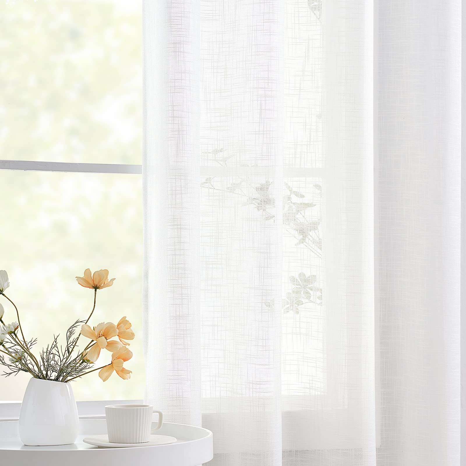 Semi Sheer Curtains for Living Room 95 inch Length Natural Linen Semi Sheer Curtain Drapes for Bedroom Light Filtering Farmhouse Country Rustic Window Curtains 52"w 2 Panels Rod Pocket Beige