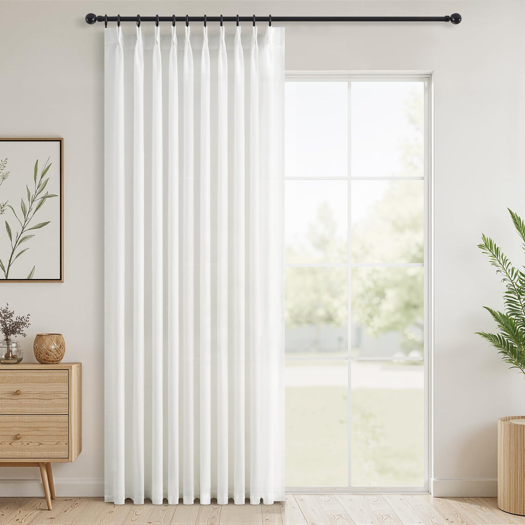 Topfinel 102 Inch Curtains 2 Panels Set,Two Packs Pinch Pleat Back Tab Linen Window Semi Sheer Privacy Thick Decorative Curtain Drapes for Living Room Bedroom,40x102 in Long,Ivory/Off White