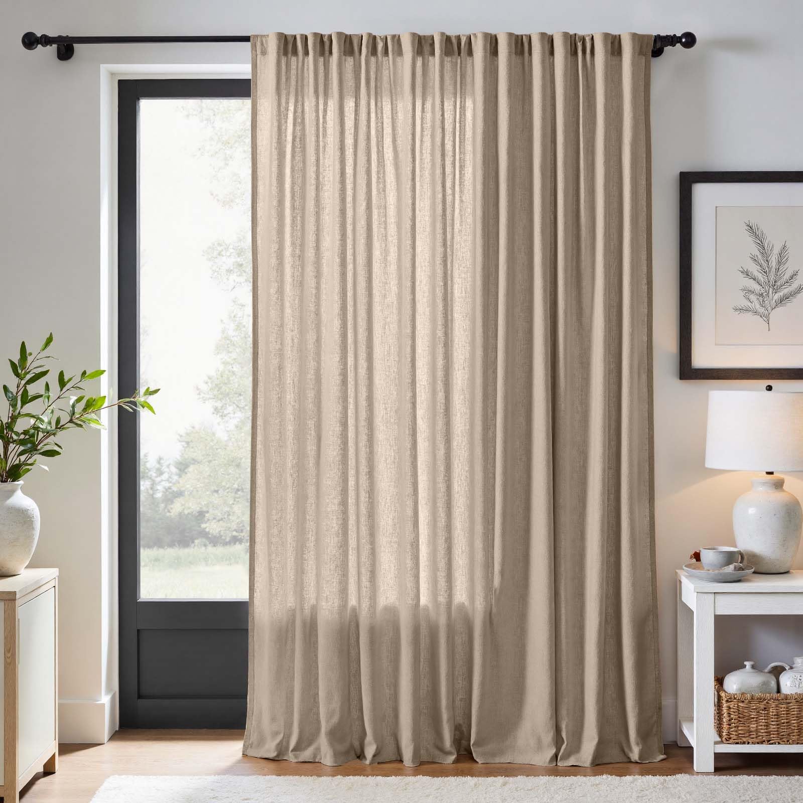 Linen Curtains for Living Room Bedroom 84 Inches Long Thick Linen Textured Beige Curtains Light Filtering Natural Semi Sheer Farmhouse Window Drapes, Country Rustic Drapes 2 Panels Back Tab/Rod Pocket