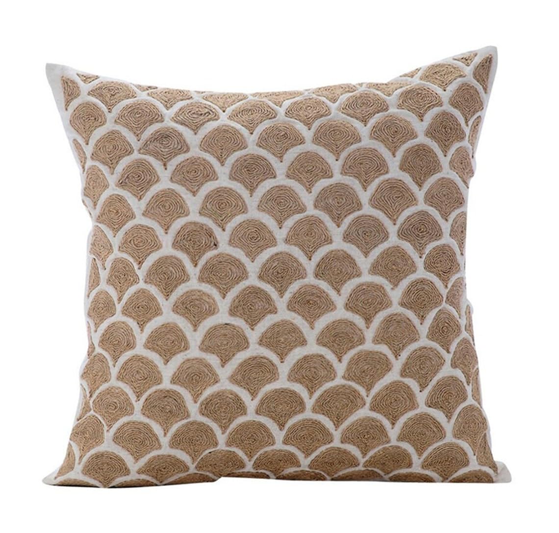 The HomeCentric Decorative Pillow Covers Beige Pack of 2, 20"x20" (50x50 cm) Linen Embroidery Cushion Covers for Sofa, Geometric Modern Style - Juliette