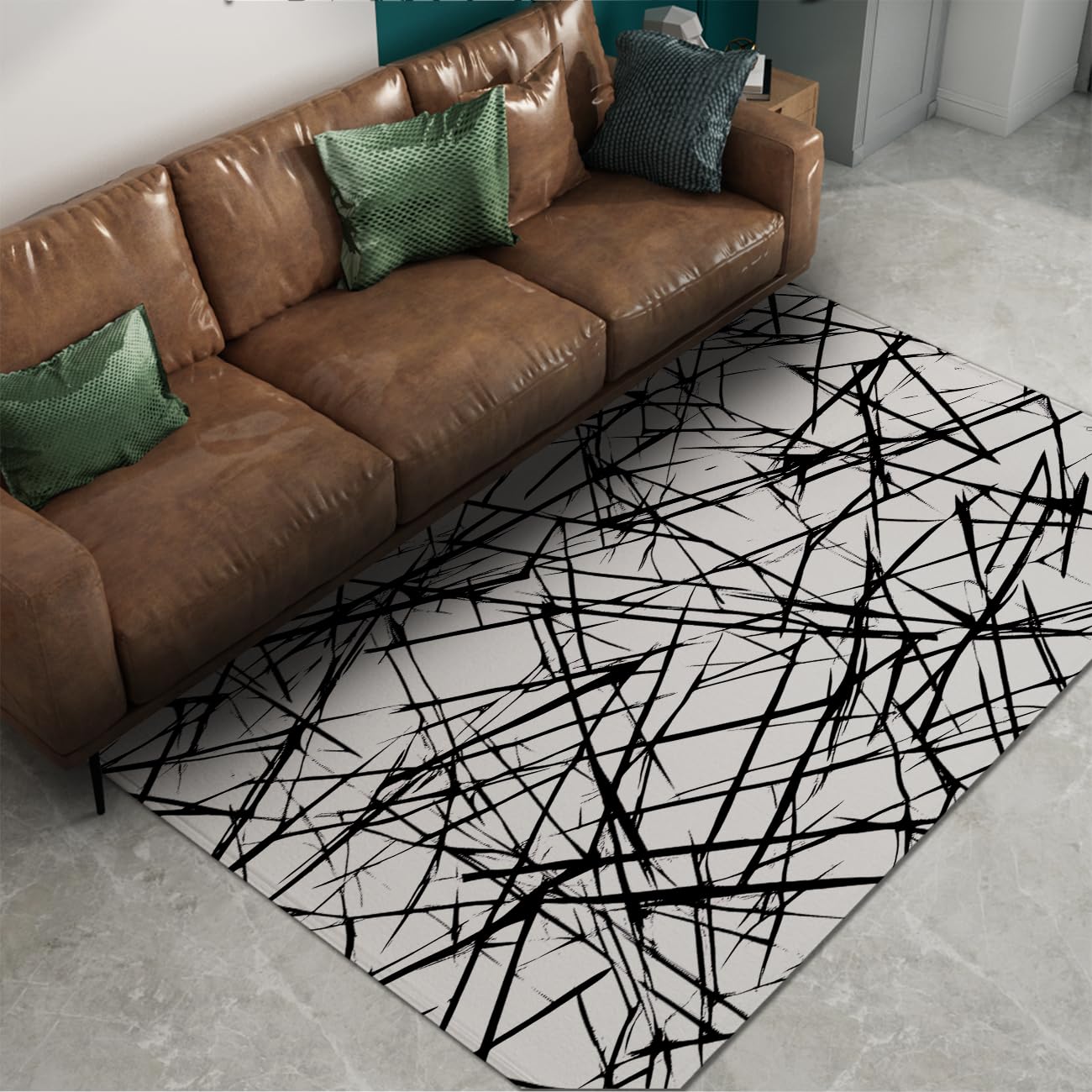 Abstract Line Area Rug 4×6ft, Foldable Stain Resistant Mat for Home & Office