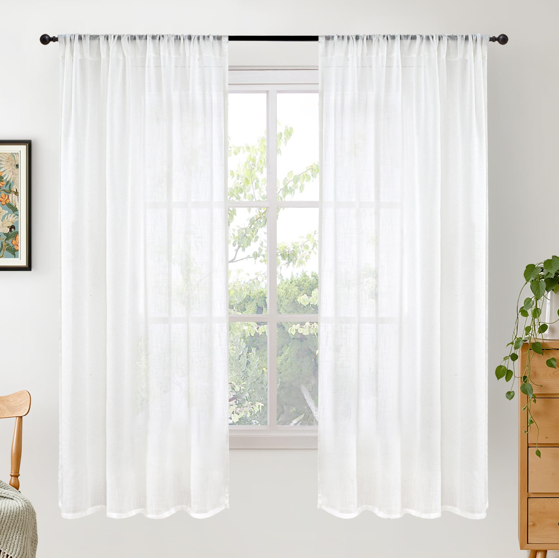 BGment 80 Inches Long Natural Linen Curtains 2 Panels Set - Burlap Light Filtering Window Drapes with Rod Pocket Semi Sheer for Farmhouse Bedroom Decor Rustic, 52 Inch Wide Each Panel