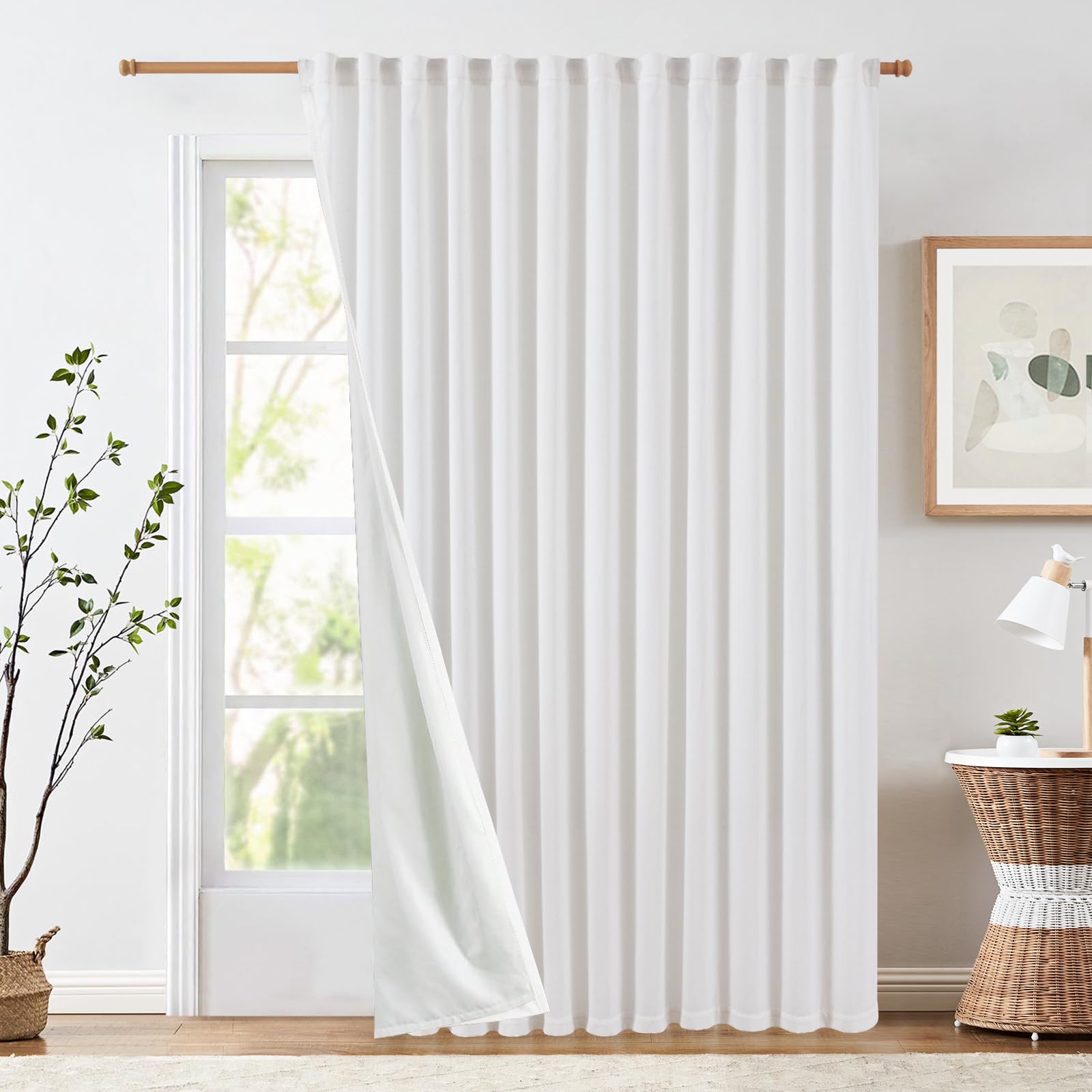 Linen Curtains for Living Room Bedroom 84 Inches Long Thick Linen Textured Beige Curtains Light Filtering Natural Semi Sheer Farmhouse Window Drapes, Country Rustic Drapes 2 Panels Back Tab/Rod Pocket