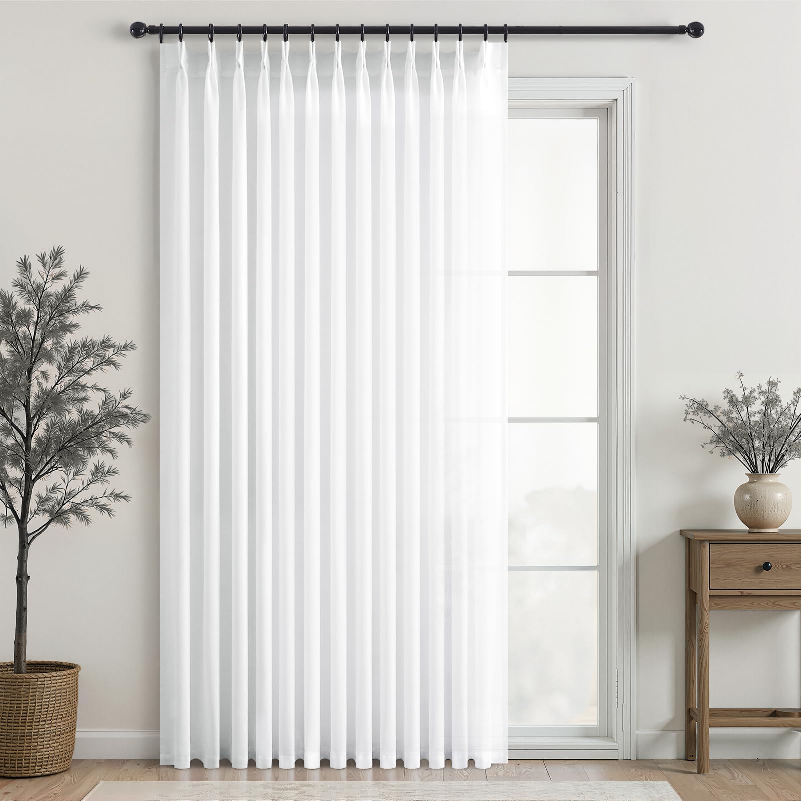 Topfinel 102 Inch Curtains 2 Panels Set,Two Packs Pinch Pleat Back Tab Linen Window Semi Sheer Privacy Thick Decorative Curtain Drapes for Living Room Bedroom,40x102 in Long,Ivory/Off White