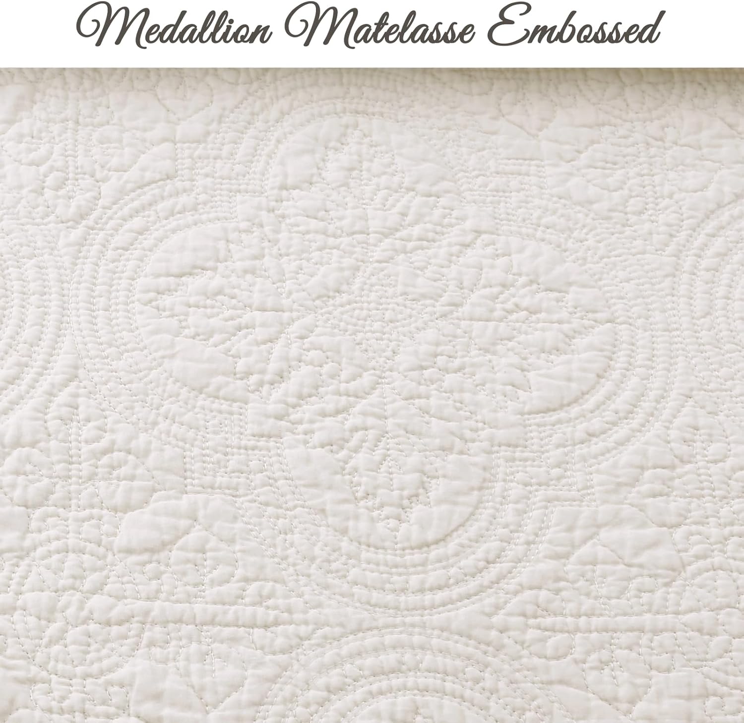 Cozy Line Home Fashions 100% Cotton Medallion Off White Matelasse Embossed Bedding Quilt Set, Reversible Lightweight Bedspread, Coverlet for All Season (Blantyre - Ivory, Queen - 3 piece)