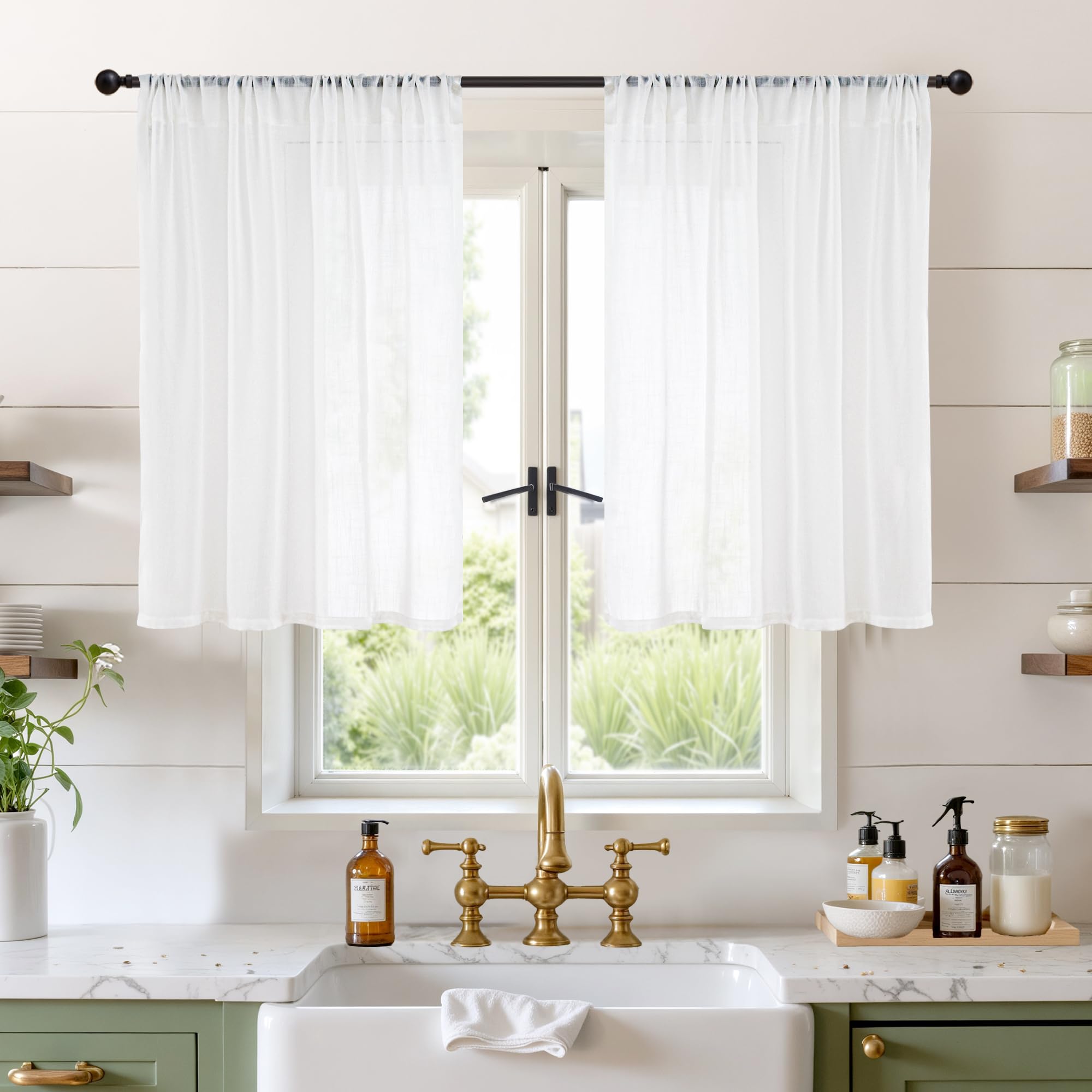BGment 80 Inches Long Natural Linen Curtains 2 Panels Set - Burlap Light Filtering Window Drapes with Rod Pocket Semi Sheer for Farmhouse Bedroom Decor Rustic, 52 Inch Wide Each Panel