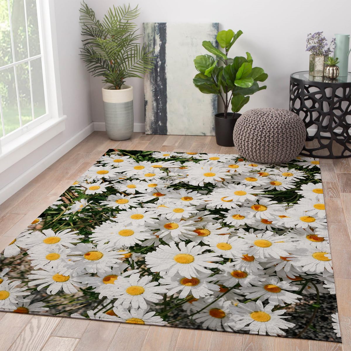 Modern Abstract 6x8ft Area Rugs Boho Area Rug Geometric Pattern Non Slip Rug Nordic Washable Foldable Rugs Low Pile Lightweight Floor Carpet for Living Room Bedroom Nursery Classroom