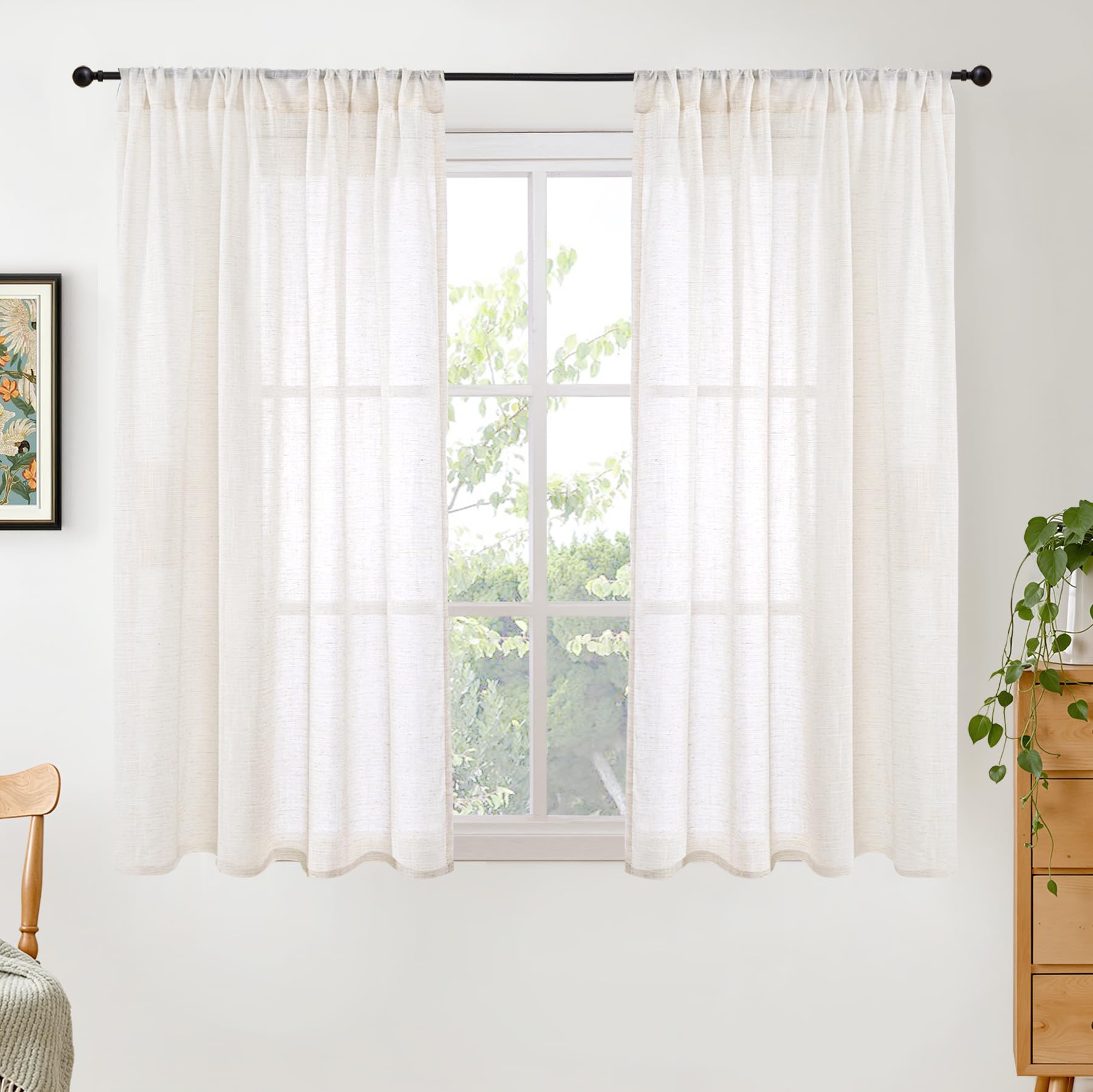 BGment 80 Inches Long Natural Linen Curtains 2 Panels Set - Burlap Light Filtering Window Drapes with Rod Pocket Semi Sheer for Farmhouse Bedroom Decor Rustic, 52 Inch Wide Each Panel