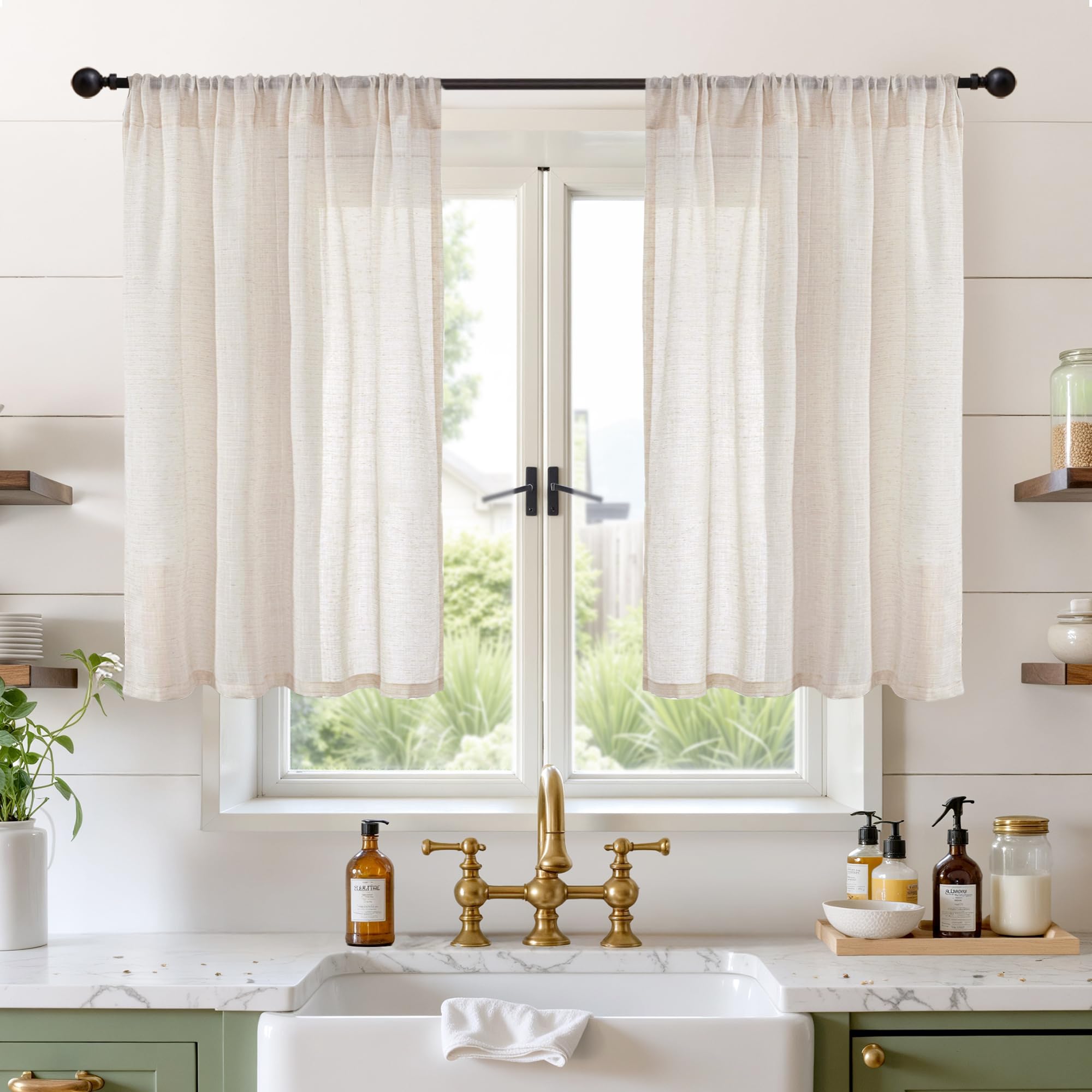 BGment 80 Inches Long Natural Linen Curtains 2 Panels Set - Burlap Light Filtering Window Drapes with Rod Pocket Semi Sheer for Farmhouse Bedroom Decor Rustic, 52 Inch Wide Each Panel