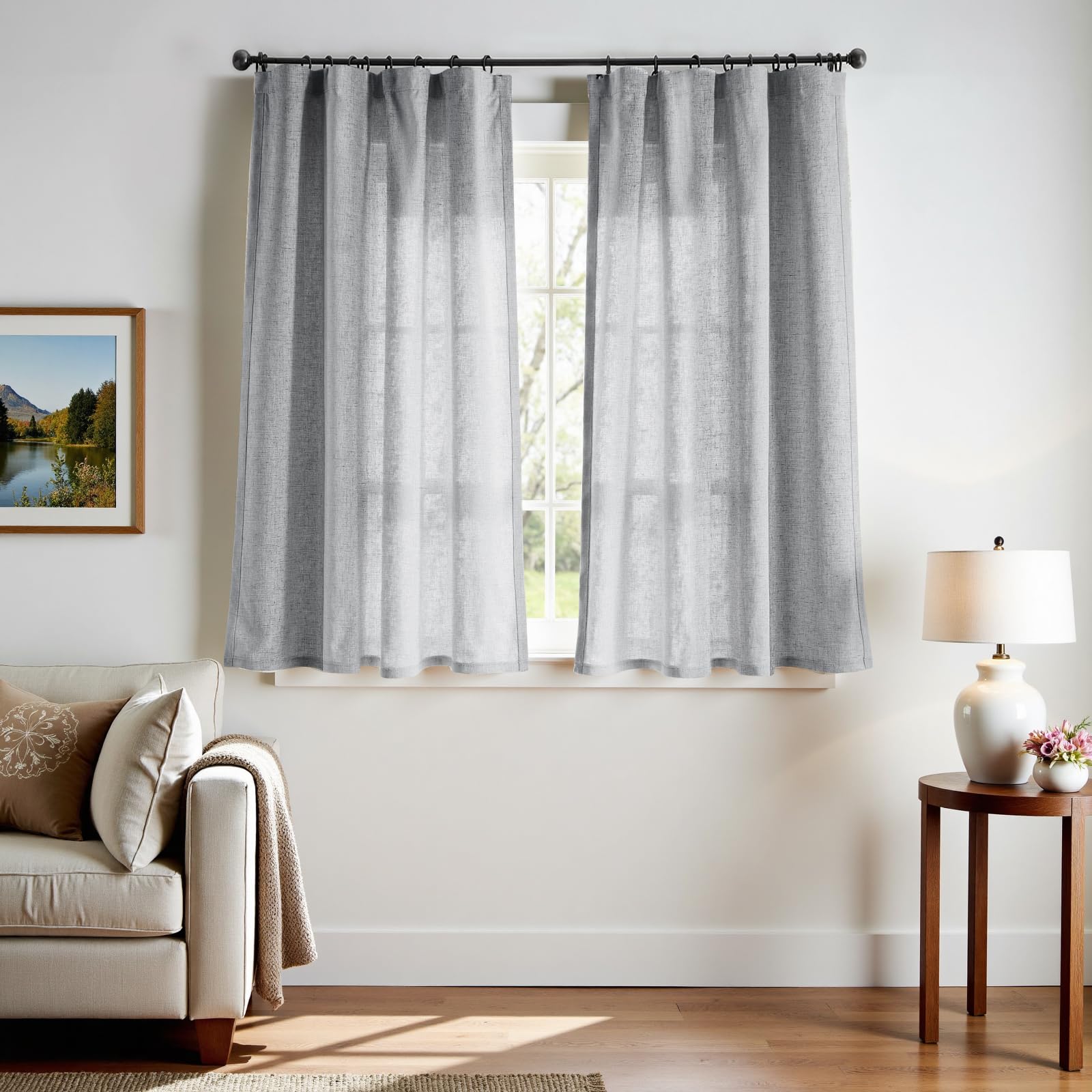 Linen Curtains for Living Room Bedroom 84 Inches Long Thick Linen Textured Beige Curtains Light Filtering Natural Semi Sheer Farmhouse Window Drapes, Country Rustic Drapes 2 Panels Back Tab/Rod Pocket