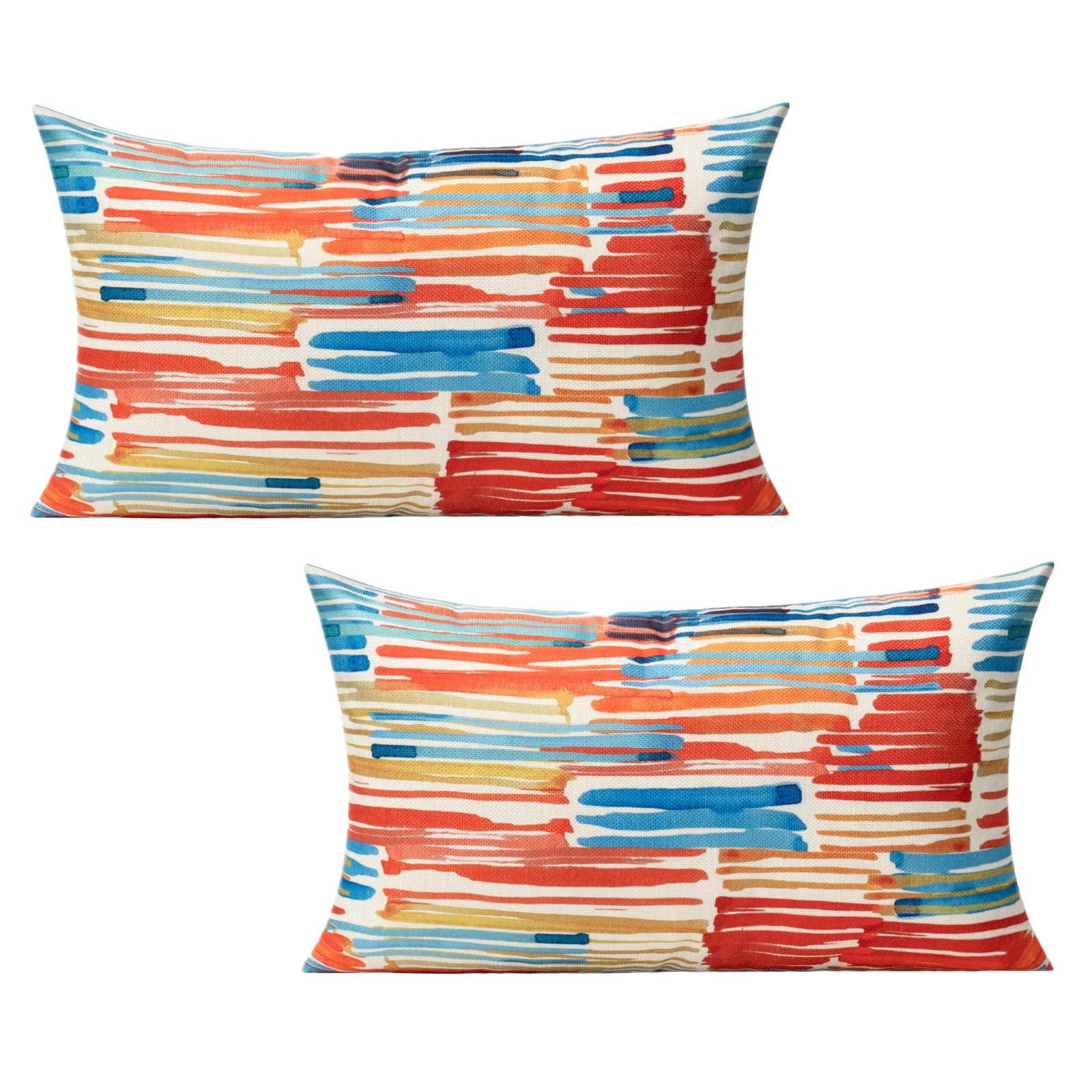 20x20 Colorful Abstract Modern Throw Pillow Covers Outdoor Couch Furniture Geometric Striped Square Decorative Patio Cushion Covers Home Décor for Bedroom Sofa Bench Porch Set of 4