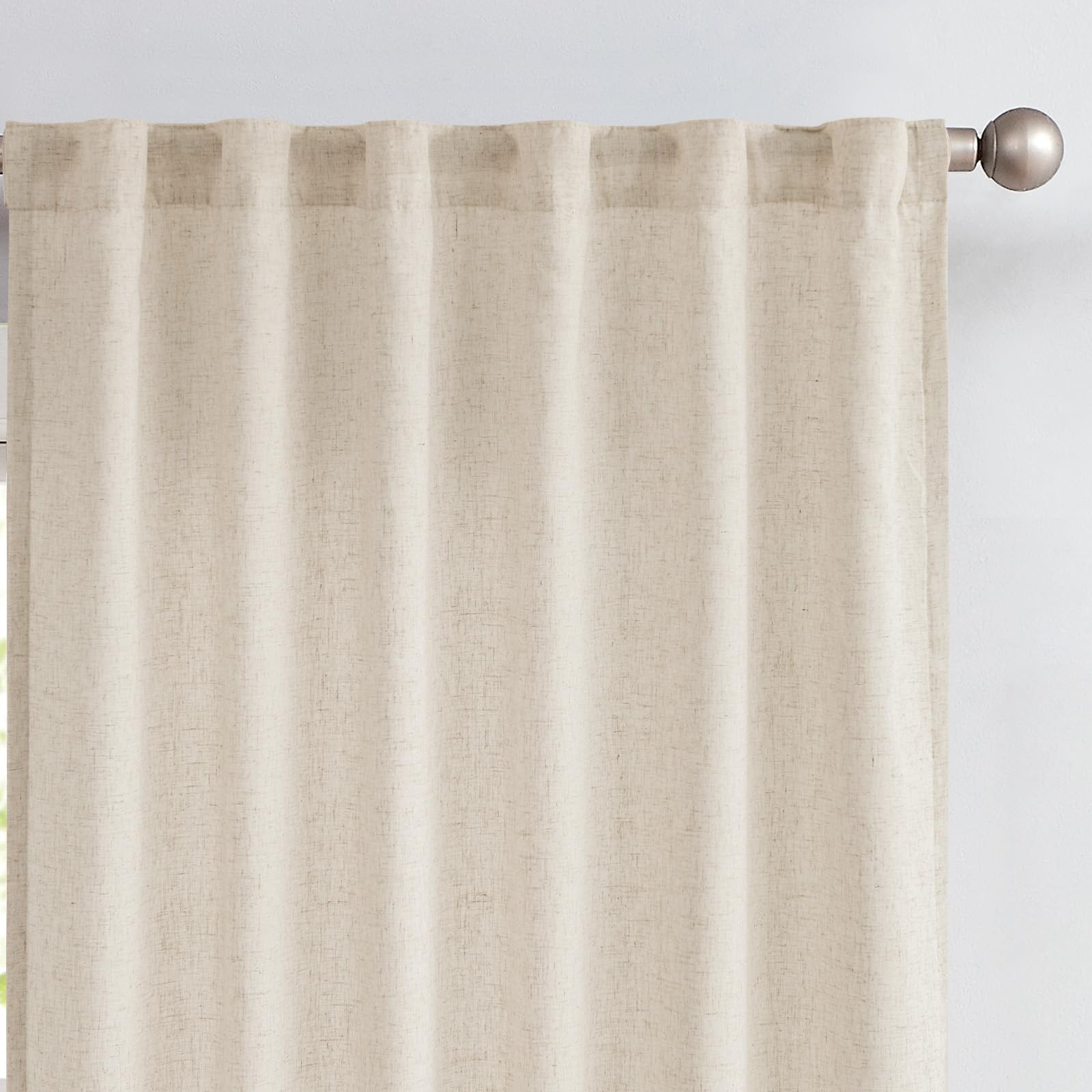 Linen Curtains for Living Room Bedroom 84 Inches Long Thick Linen Textured Beige Curtains Light Filtering Natural Semi Sheer Farmhouse Window Drapes, Country Rustic Drapes 2 Panels Back Tab/Rod Pocket