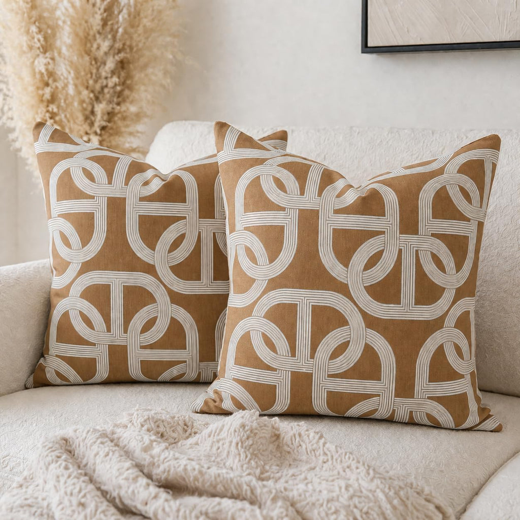 Premium Throw Pillow Covers – Jacquard Decorative Pillowcases with Modern Elegant Design for Couch, Sofa, Bed – Luxury Cushion Covers, Horse Brown (Set of 2, Brown 1, 18" x 18")