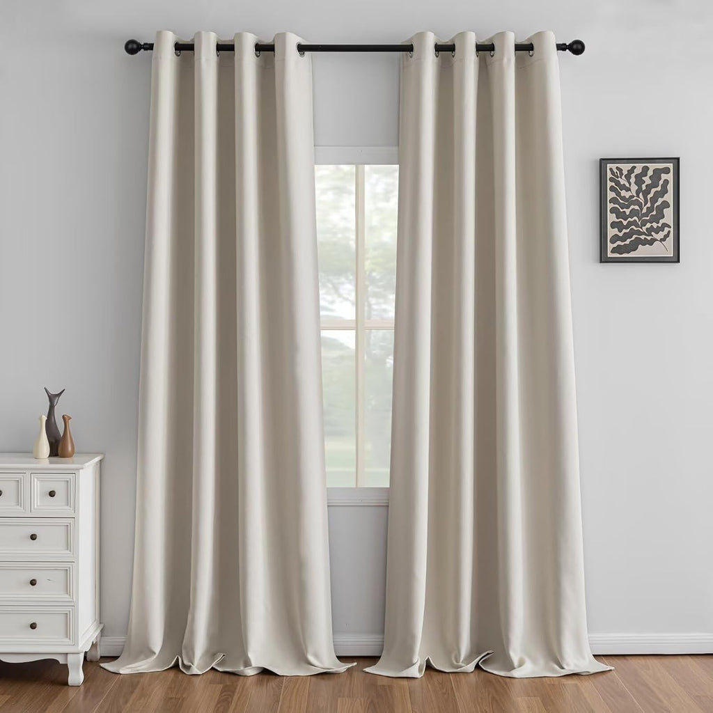 IGEMAEVE Cream Curtains 108 Inch Length 2 Panels Set, Light Filtering Curtains for Living Room 108 Inch Long, Grommet Energy Saving Semi Sheer Drapes for Bedroom Window(W52 x L108)