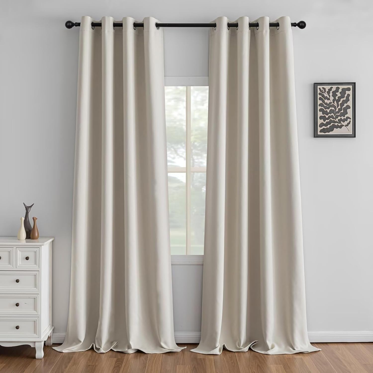IGEMAEVE Cream Curtains 108 Inch Length 2 Panels Set, Light Filtering Curtains for Living Room 108 Inch Long, Grommet Energy Saving Semi Sheer Drapes for Bedroom Window(W52 x L108)