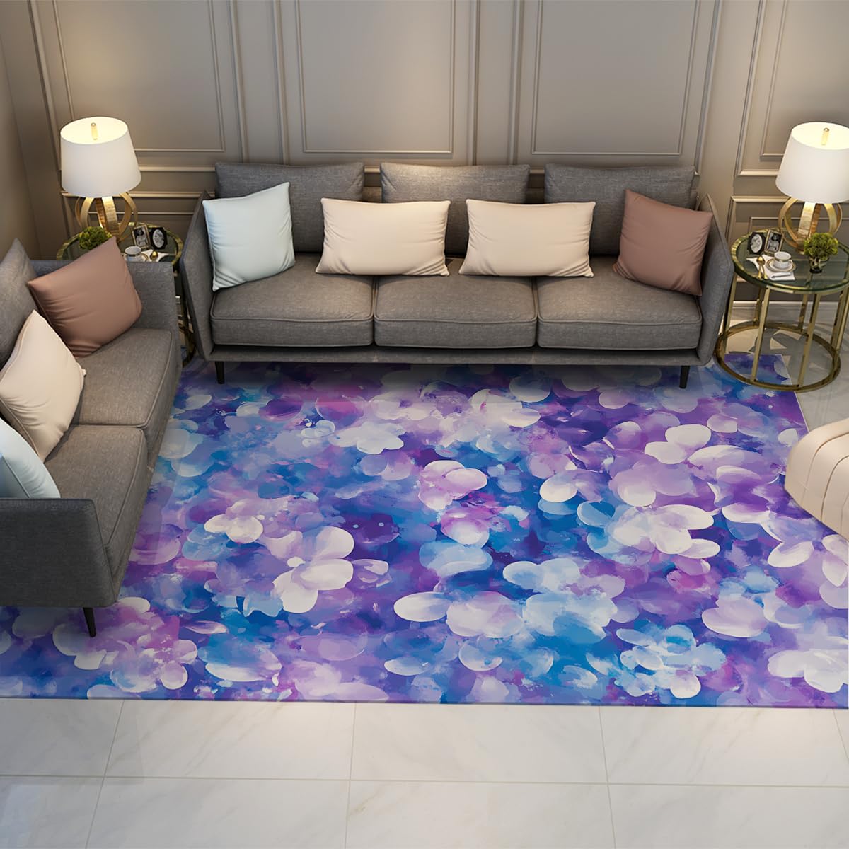 Abstract Line Area Rug 4×6ft, Foldable Stain Resistant Mat for Home & Office