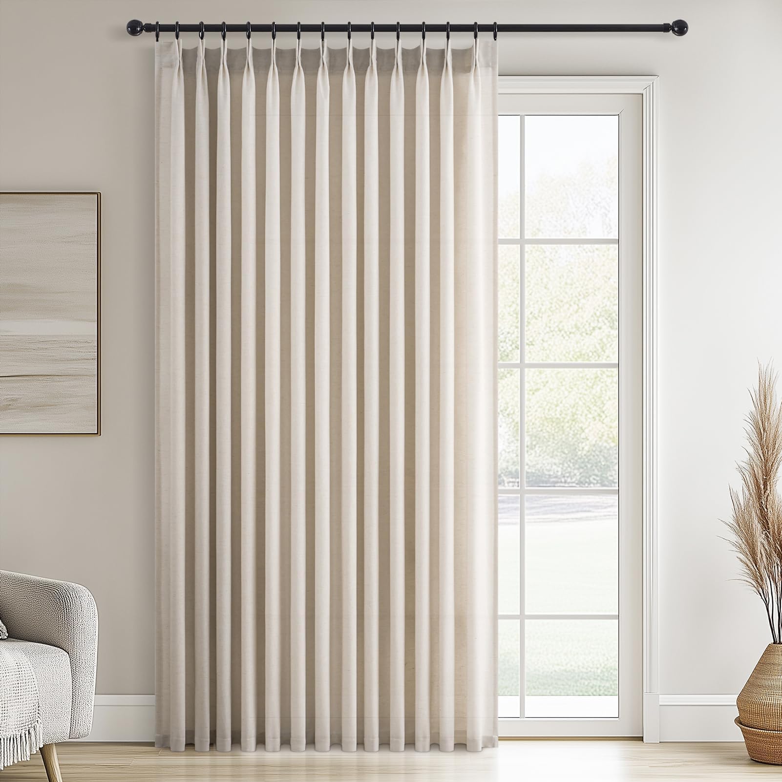 Topfinel 102 Inch Curtains 2 Panels Set,Two Packs Pinch Pleat Back Tab Linen Window Semi Sheer Privacy Thick Decorative Curtain Drapes for Living Room Bedroom,40x102 in Long,Ivory/Off White