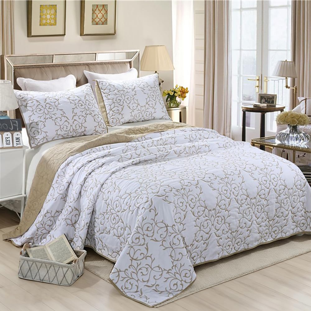 Sanracie 100% Cotton Quilt Queen Size(90"x98")-Floral Quilted Bedspreads Set,3pcs Yellow Wild Flower Botanical Printed Pattern Quilt Bedding Coverlet Summer Soft Lightweight Aesthetic Bedding