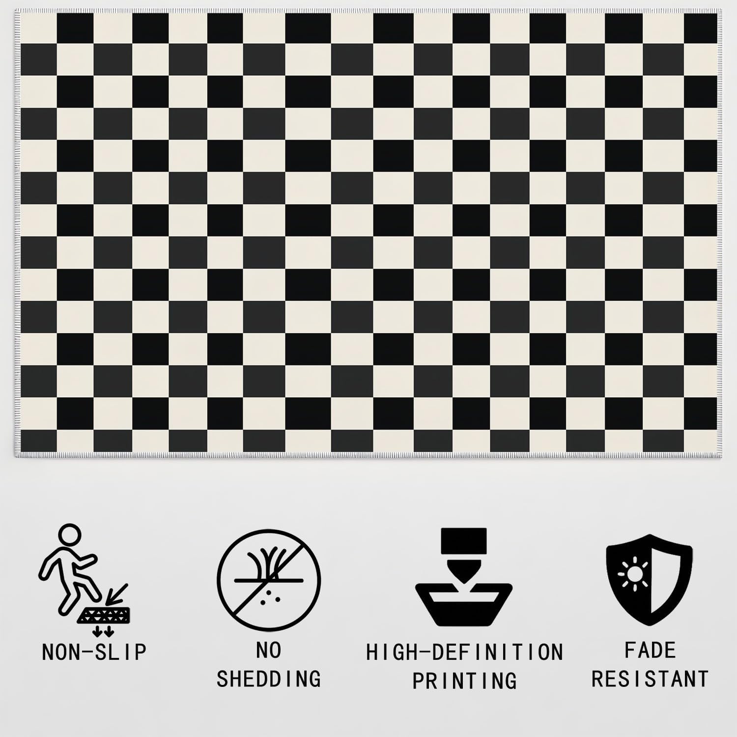 Nordic Black White Checkered Rug 4×6ft, Foldable Washable Indoor Floor Mat