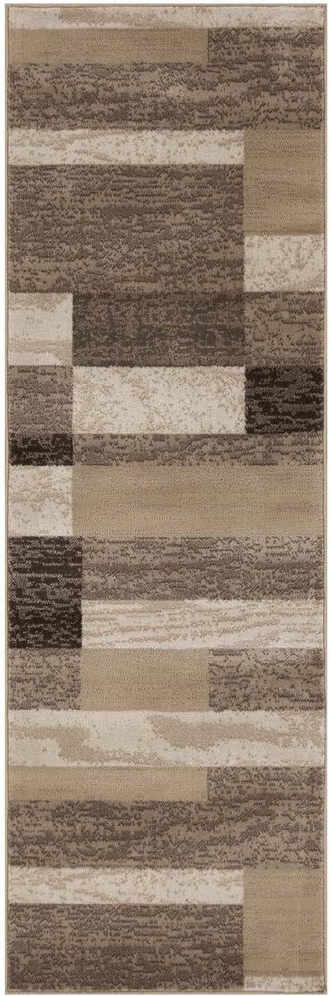 Superior Indoor Area Rug, Jute Backed, Modern Geometric Patchwork Floor Decor for Bedroom, Office, Living Room, Entryway, Kitchen, Hardwood Floors, Rockwood Collection, 3' x 5', Ivory-Beige