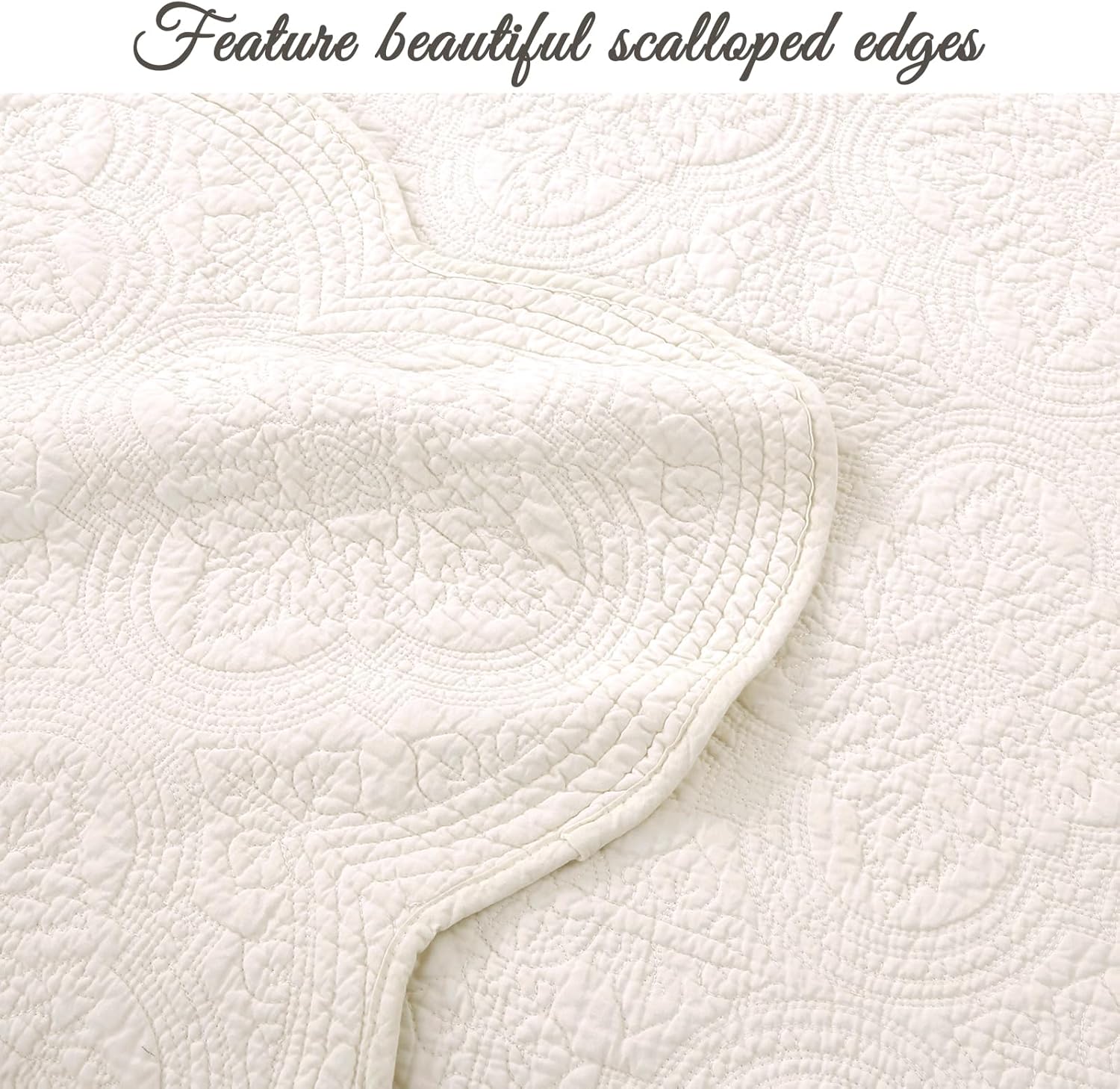 Cozy Line Home Fashions 100% Cotton Medallion Off White Matelasse Embossed Bedding Quilt Set, Reversible Lightweight Bedspread, Coverlet for All Season (Blantyre - Ivory, Queen - 3 piece)