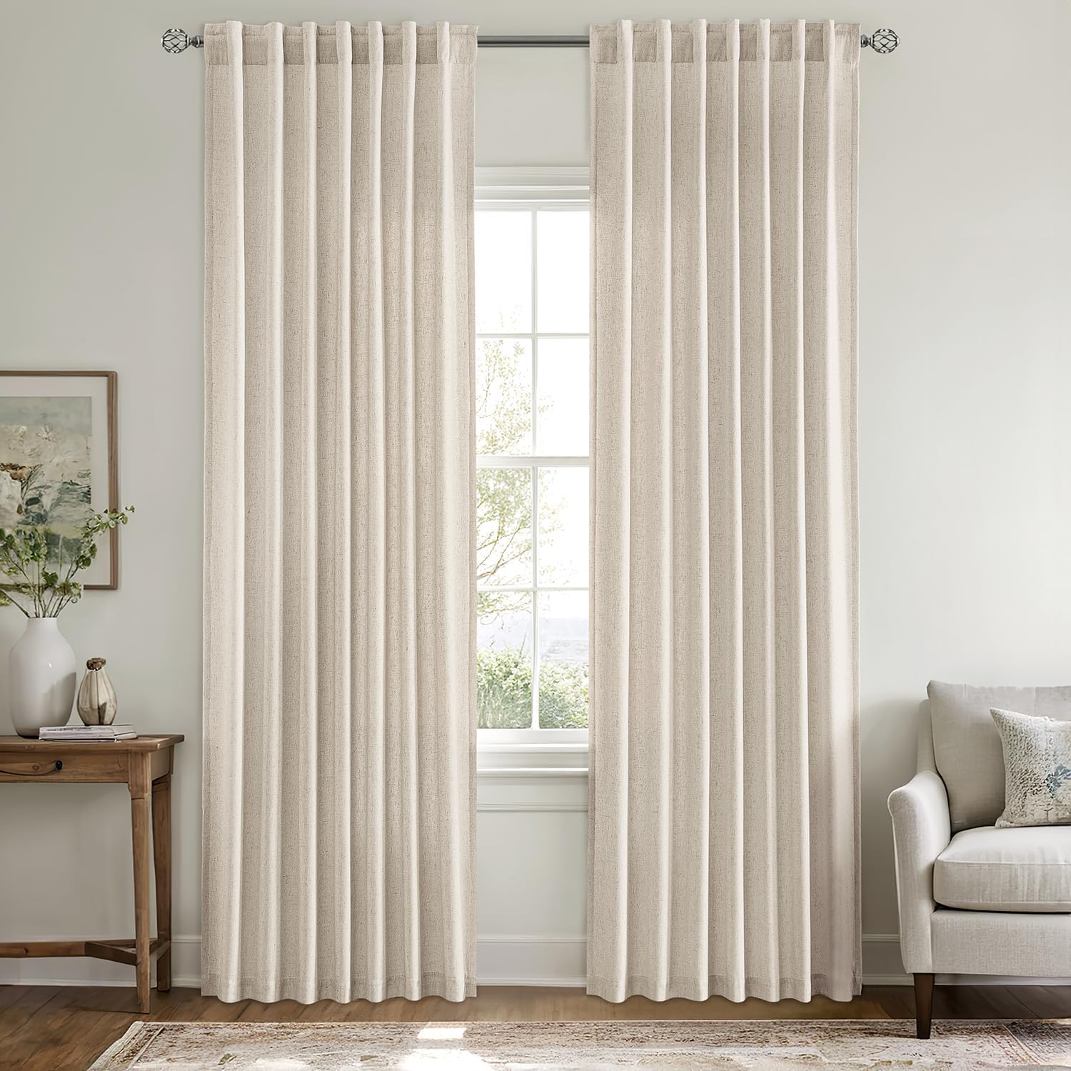 MIULEE Non-See-Through Privacy Linen Curtains 2 Panels, Light Filtering Window Curtains Farnhouse Textured Back Tab Semi Sheer Drapes for Bedroom Living Room, 52 x 84 Inches Long, Linen