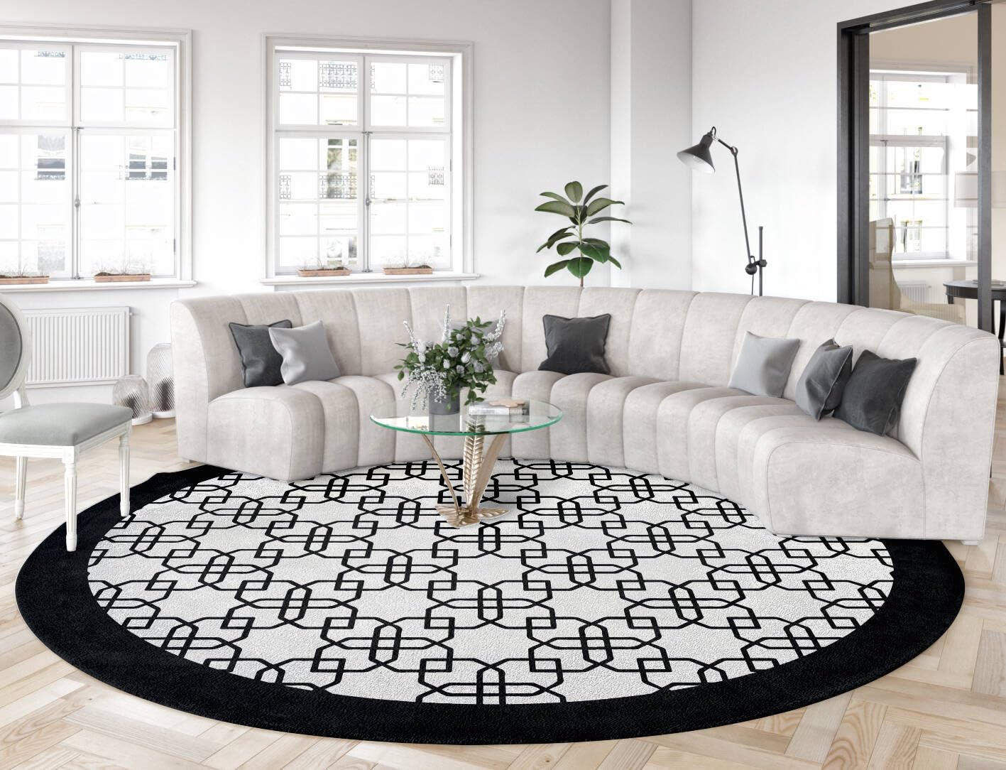 Minimalist Modern Round Area Rug 7ft Tan Brown Washable Large Round Rugs for Bedroom Living Room Diningroom Non Skid Circle Carpet Nordic Solid Decor Hallway Farmhouse Stain Resistant Floor Mat