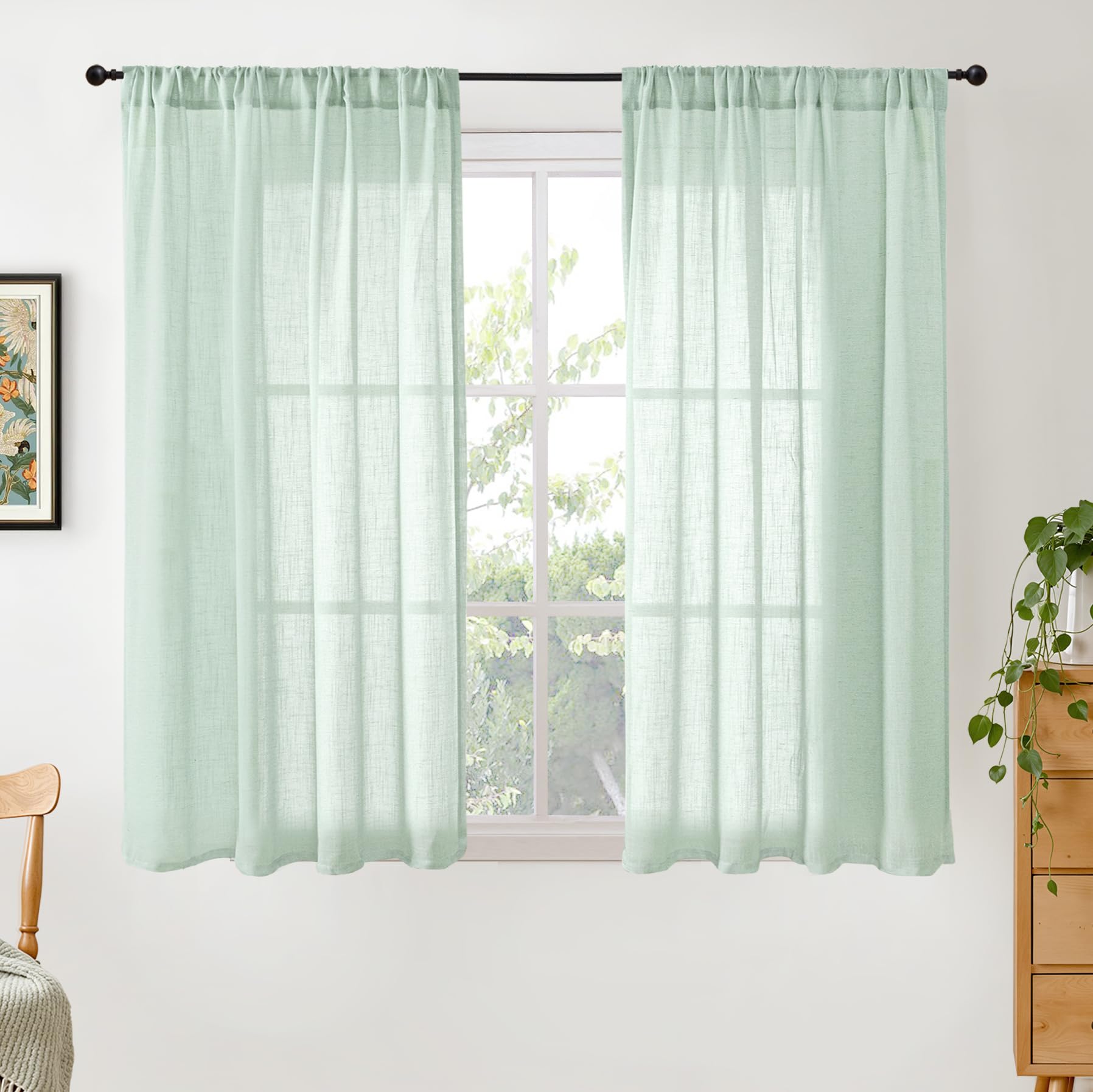 BGment 80 Inches Long Natural Linen Curtains 2 Panels Set - Burlap Light Filtering Window Drapes with Rod Pocket Semi Sheer for Farmhouse Bedroom Decor Rustic, 52 Inch Wide Each Panel