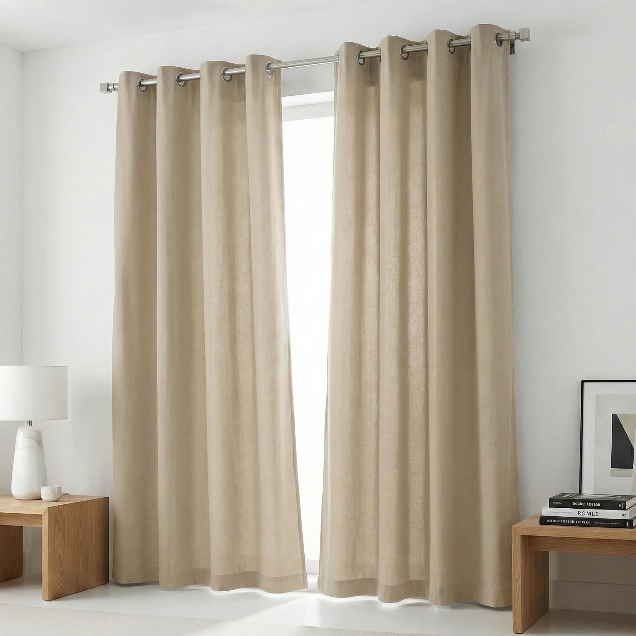 Cotton Curtains Long Durable Grommet with 2 panels 84 LengthX50 Width Inches Black/White|Sheer Backdrop Window Curtain|Livingroom|Bedroom|Kitchen Decor Soft Pre-Washed Semi Black-out| Shading Drapes