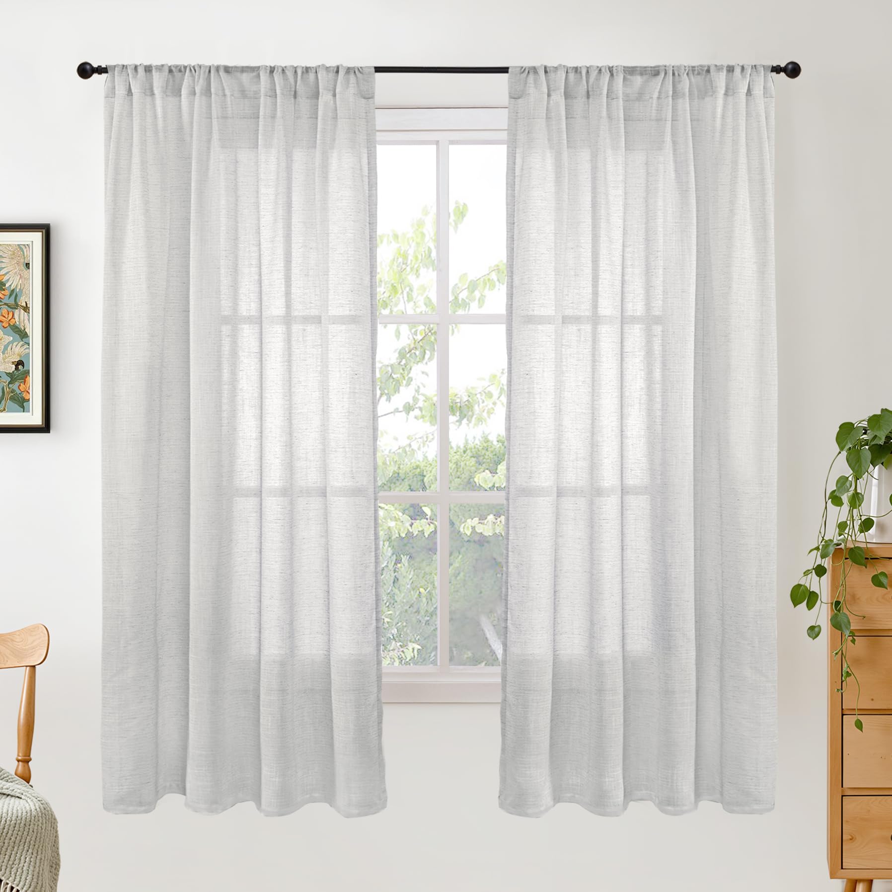 BGment 80 Inches Long Natural Linen Curtains 2 Panels Set - Burlap Light Filtering Window Drapes with Rod Pocket Semi Sheer for Farmhouse Bedroom Decor Rustic, 52 Inch Wide Each Panel