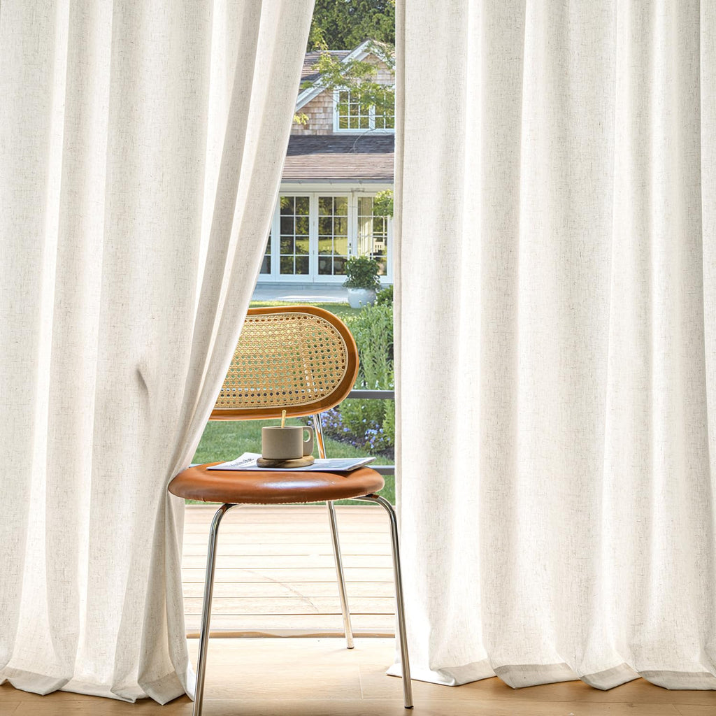MIULEE Non-See-Through Privacy Linen Curtains 2 Panels, Light Filtering Window Curtains Farnhouse Textured Back Tab Semi Sheer Drapes for Bedroom Living Room, 52 x 84 Inches Long, Linen