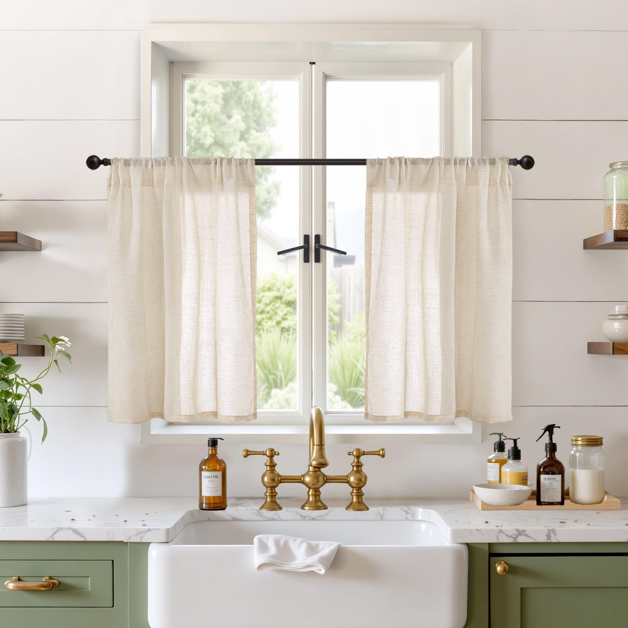 BGment 80 Inches Long Natural Linen Curtains 2 Panels Set - Burlap Light Filtering Window Drapes with Rod Pocket Semi Sheer for Farmhouse Bedroom Decor Rustic, 52 Inch Wide Each Panel