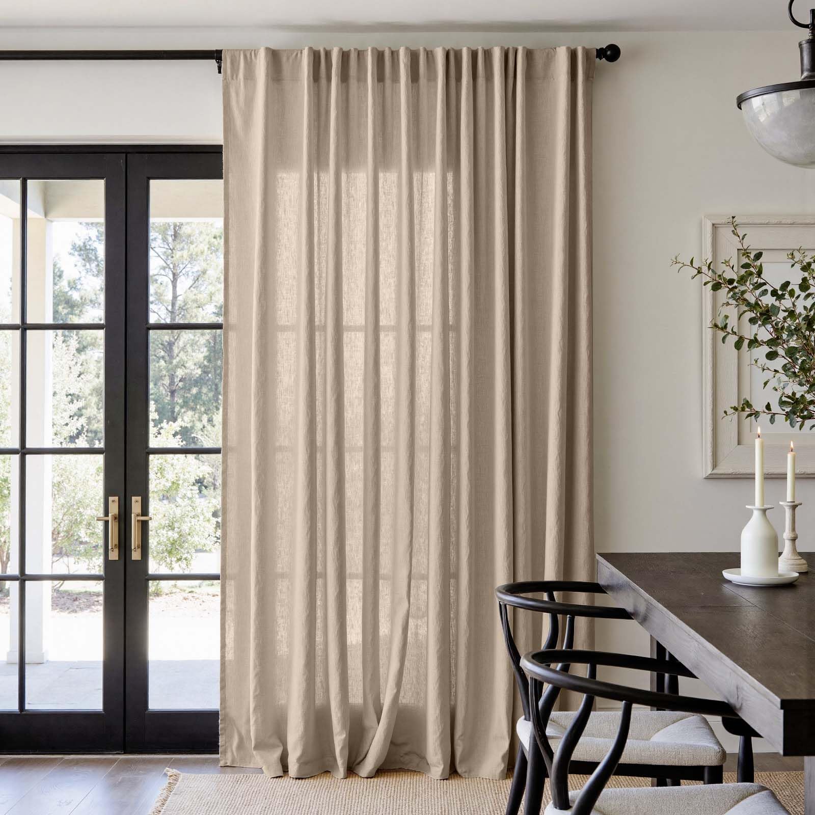 Linen Curtains for Living Room Bedroom 84 Inches Long Thick Linen Textured Beige Curtains Light Filtering Natural Semi Sheer Farmhouse Window Drapes, Country Rustic Drapes 2 Panels Back Tab/Rod Pocket