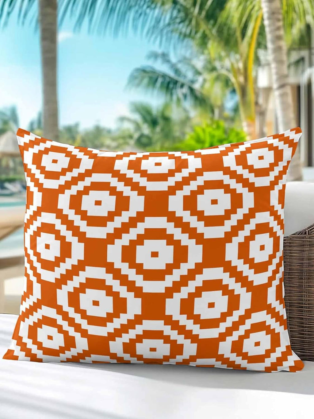 Throw Pillow 18x18 Inch, Orange White Geometric Waterproof Outdoor Pillow Covers with Insert, Modern Abstract Art Decorative Pillowcase Cushion Cases for Patio, Couch, Sofa, Bed