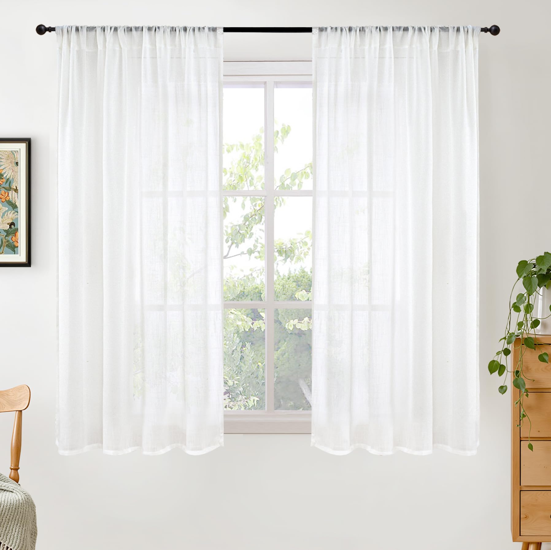BGment 80 Inches Long Natural Linen Curtains 2 Panels Set - Burlap Light Filtering Window Drapes with Rod Pocket Semi Sheer for Farmhouse Bedroom Decor Rustic, 52 Inch Wide Each Panel