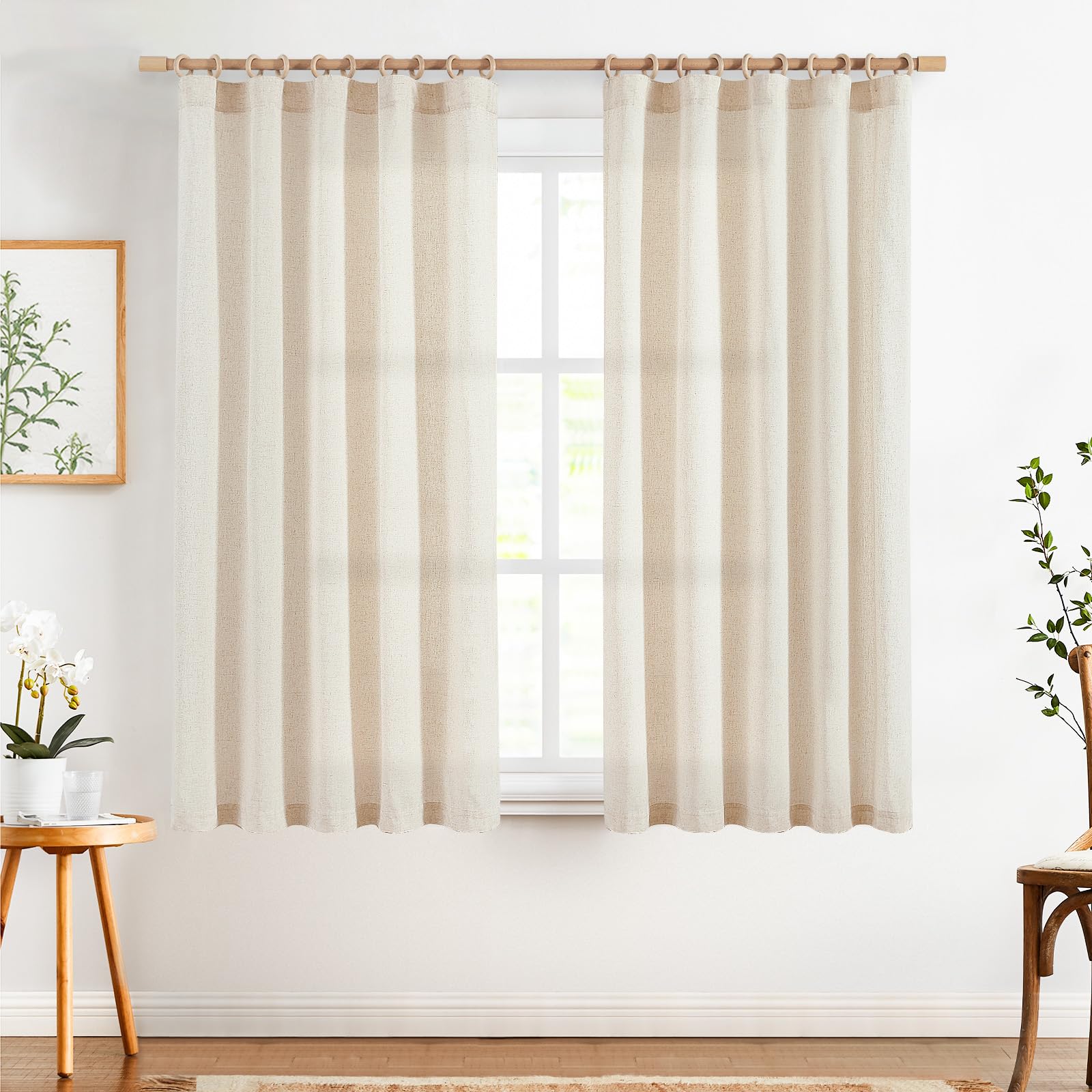 Linen Curtains for Living Room Bedroom 84 Inches Long Thick Linen Textured Beige Curtains Light Filtering Natural Semi Sheer Farmhouse Window Drapes, Country Rustic Drapes 2 Panels Back Tab/Rod Pocket