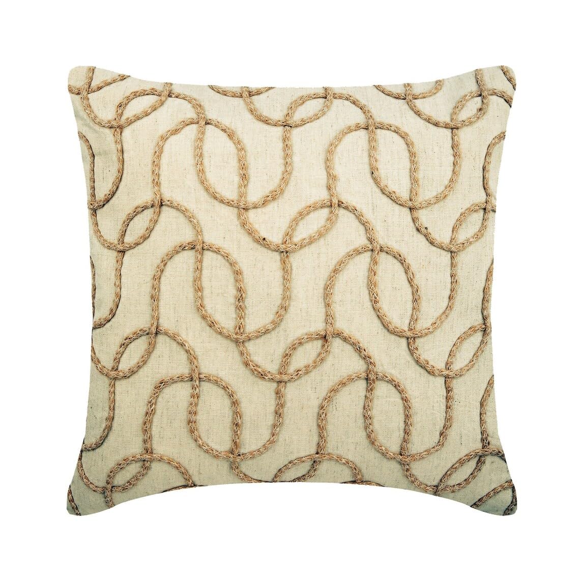 The HomeCentric Decorative Pillow Covers Beige Pack of 2, 20"x20" (50x50 cm) Linen Embroidery Cushion Covers for Sofa, Geometric Modern Style - Juliette