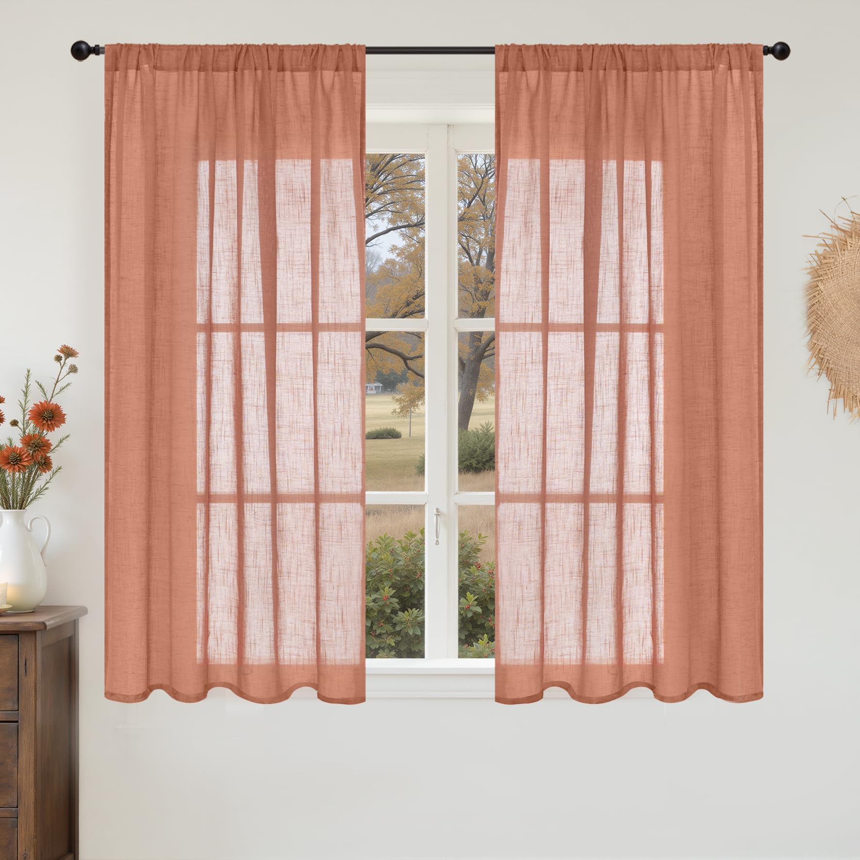 BGment 80 Inches Long Natural Linen Curtains 2 Panels Set - Burlap Light Filtering Window Drapes with Rod Pocket Semi Sheer for Farmhouse Bedroom Decor Rustic, 52 Inch Wide Each Panel