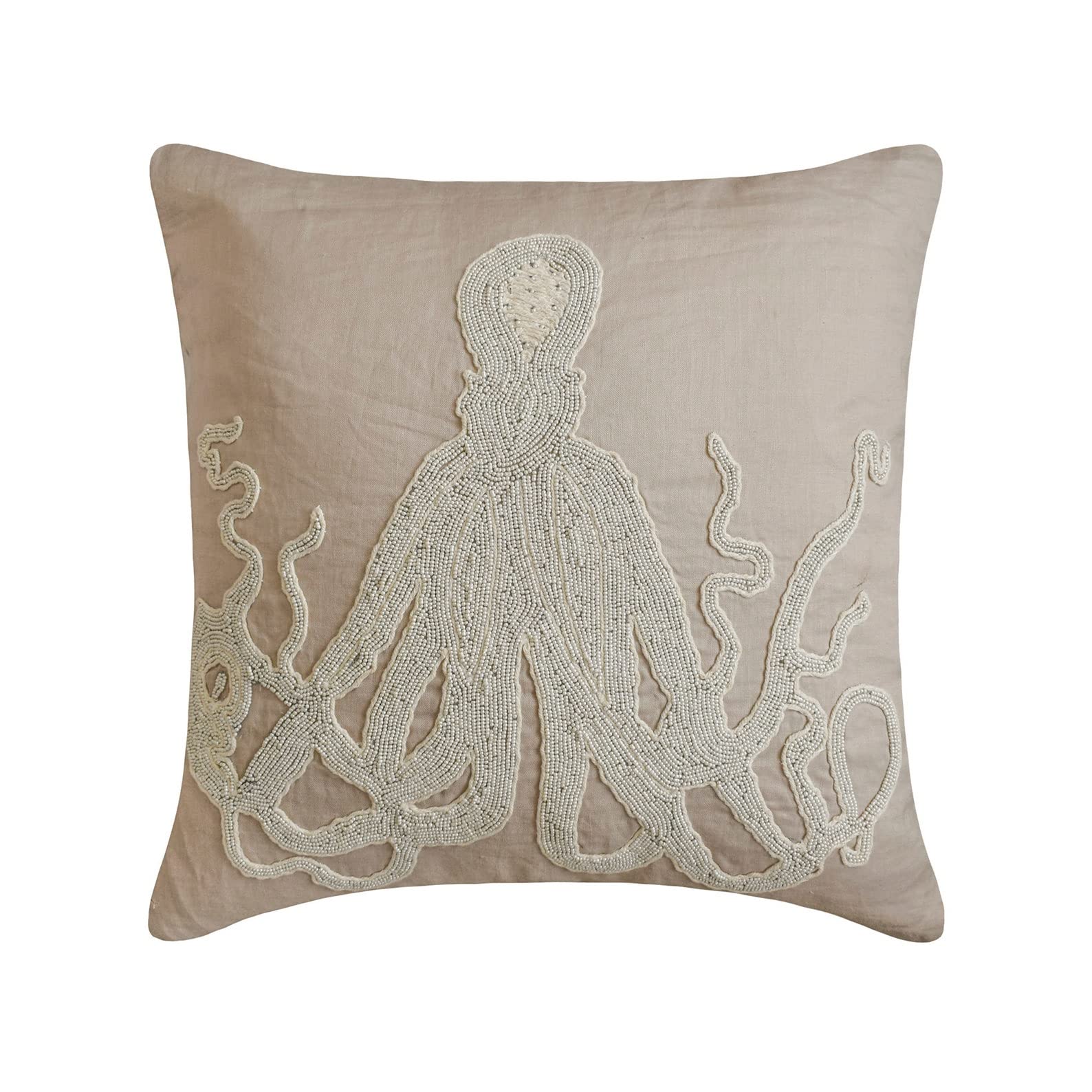 The HomeCentric Decorative Pillow Covers Beige Pack of 2, 20"x20" (50x50 cm) Linen Embroidery Cushion Covers for Sofa, Geometric Modern Style - Juliette