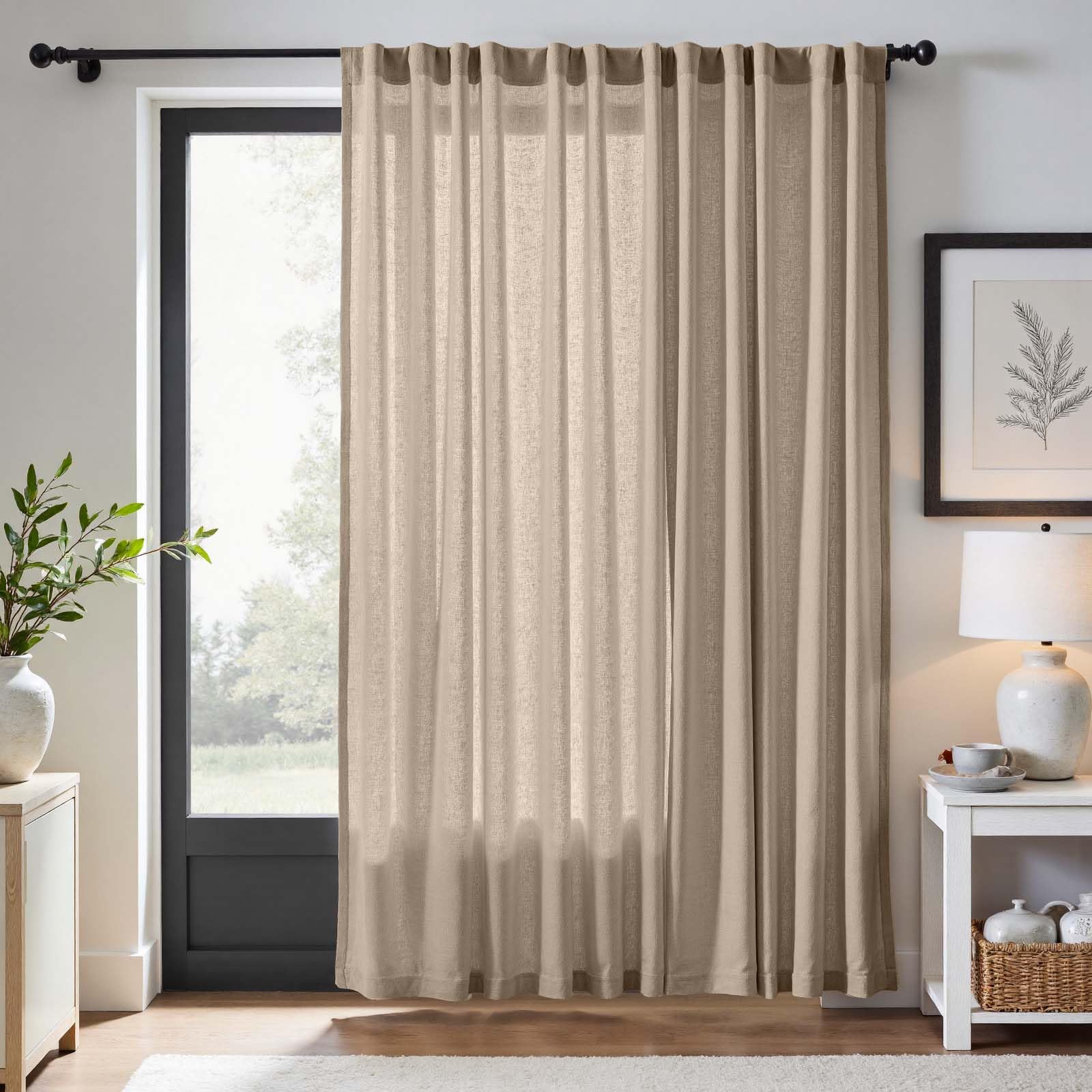 Linen Curtains for Living Room Bedroom 84 Inches Long Thick Linen Textured Beige Curtains Light Filtering Natural Semi Sheer Farmhouse Window Drapes, Country Rustic Drapes 2 Panels Back Tab/Rod Pocket