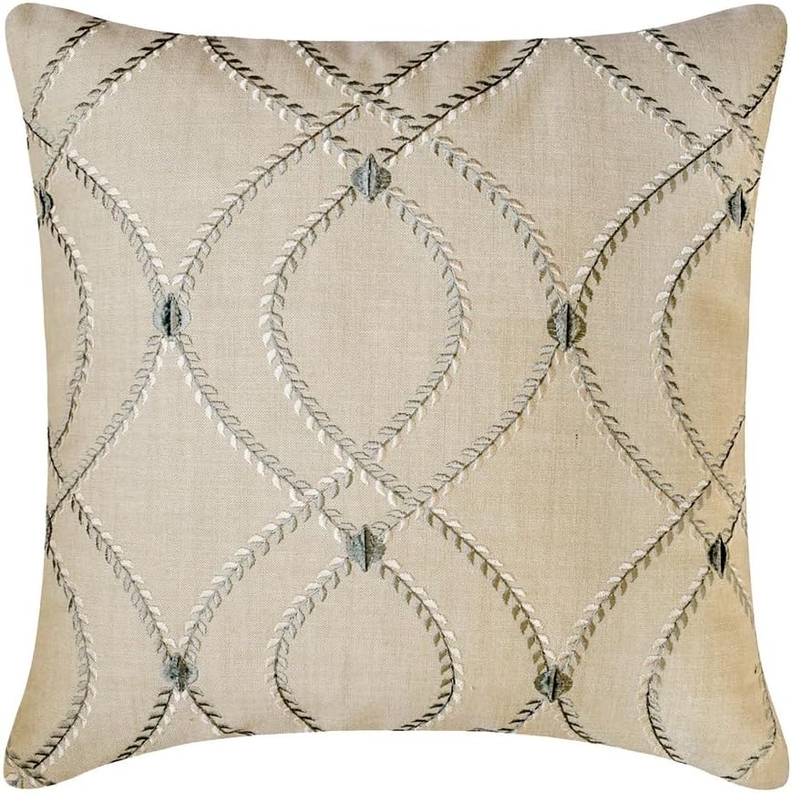 The HomeCentric Decorative Pillow Covers Beige Pack of 2, 20"x20" (50x50 cm) Linen Embroidery Cushion Covers for Sofa, Geometric Modern Style - Juliette