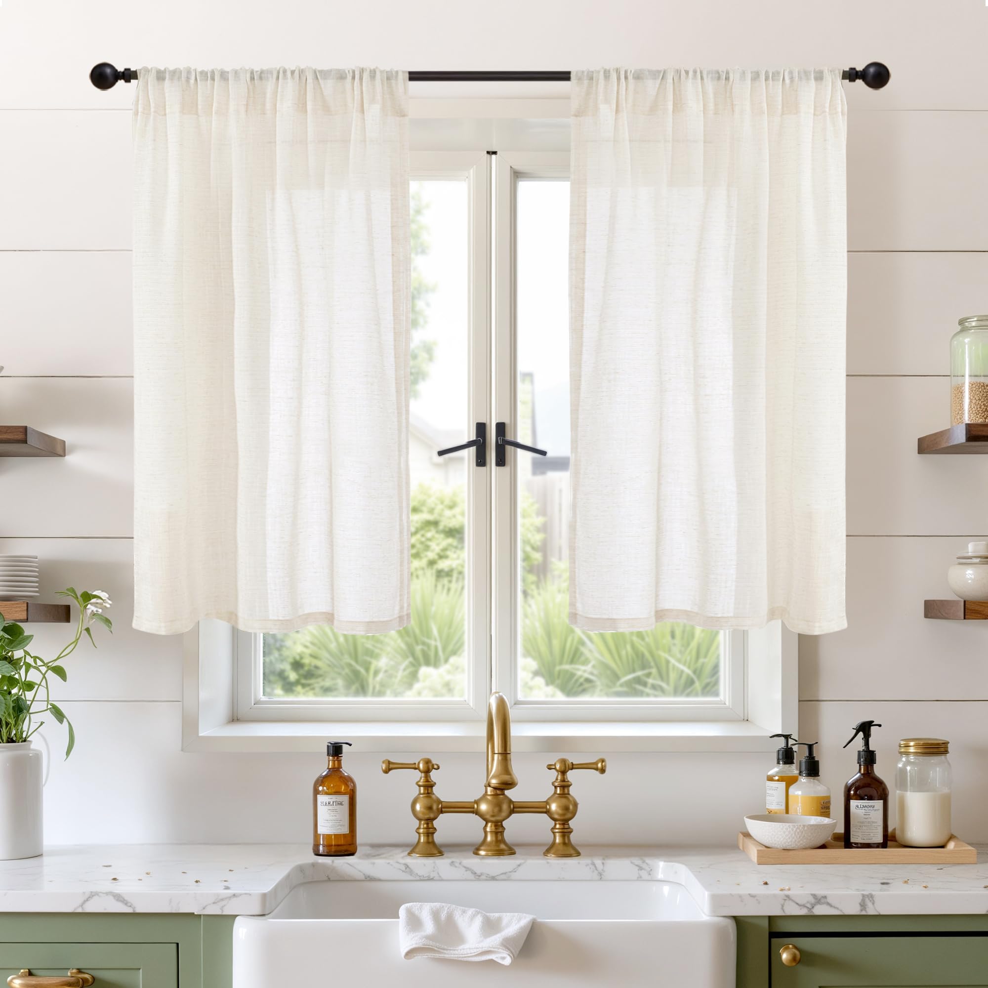 BGment 80 Inches Long Natural Linen Curtains 2 Panels Set - Burlap Light Filtering Window Drapes with Rod Pocket Semi Sheer for Farmhouse Bedroom Decor Rustic, 52 Inch Wide Each Panel