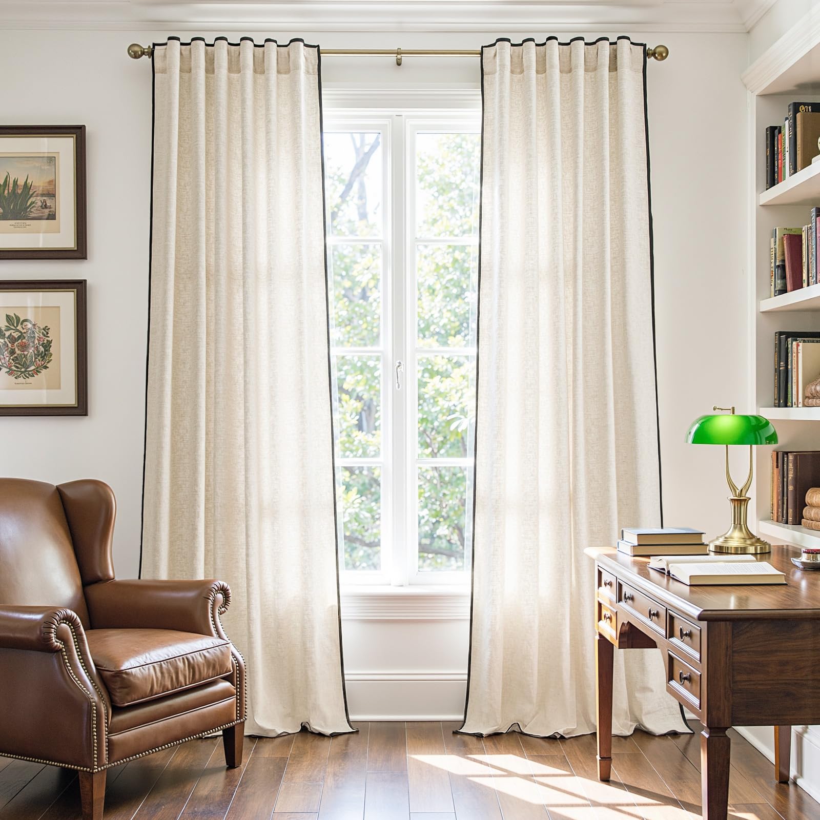 Linen Curtains for Living Room Bedroom 84 Inches Long Thick Linen Textured Beige Curtains Light Filtering Natural Semi Sheer Farmhouse Window Drapes, Country Rustic Drapes 2 Panels Back Tab/Rod Pocket