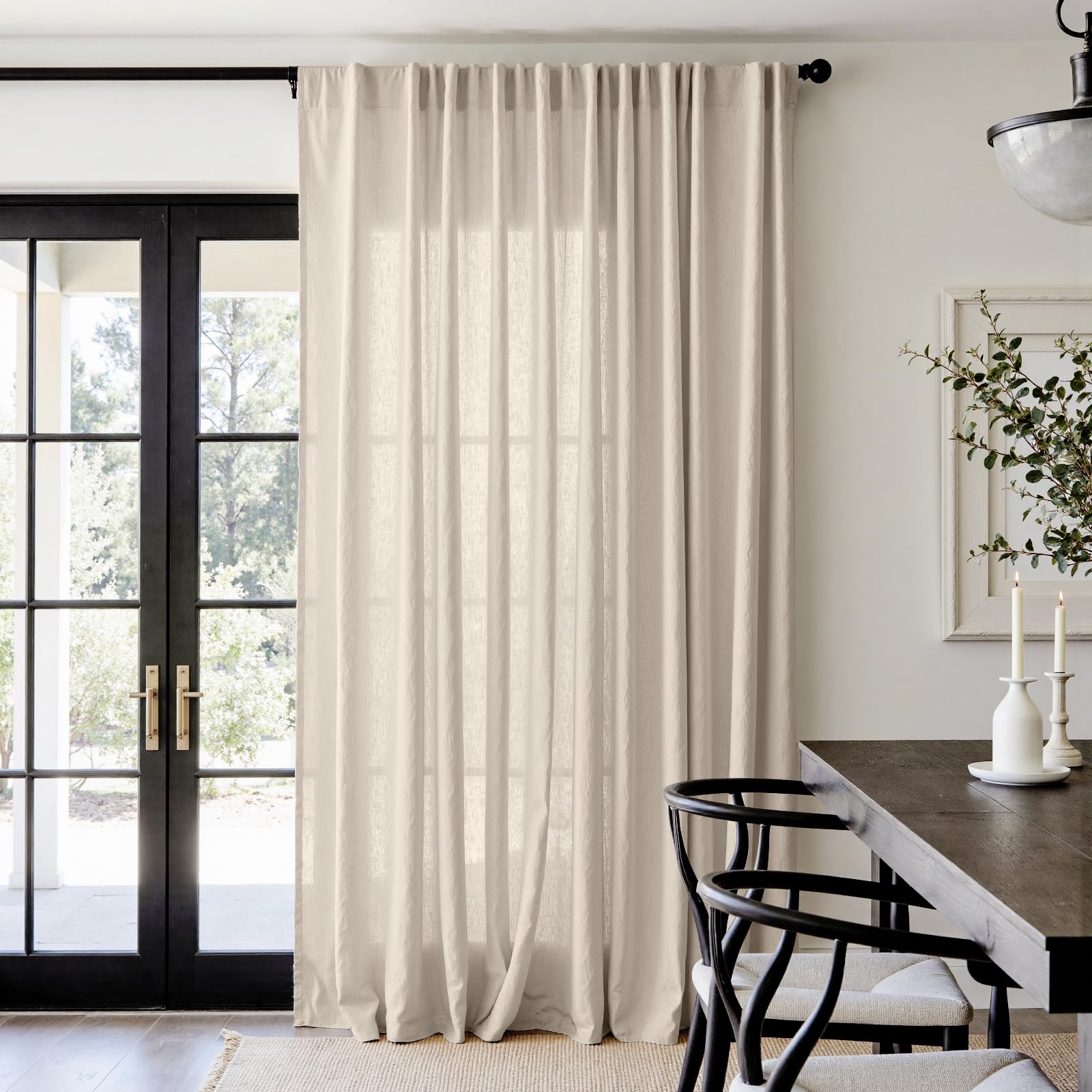 Linen Curtains for Living Room Bedroom 84 Inches Long Thick Linen Textured Beige Curtains Light Filtering Natural Semi Sheer Farmhouse Window Drapes, Country Rustic Drapes 2 Panels Back Tab/Rod Pocket