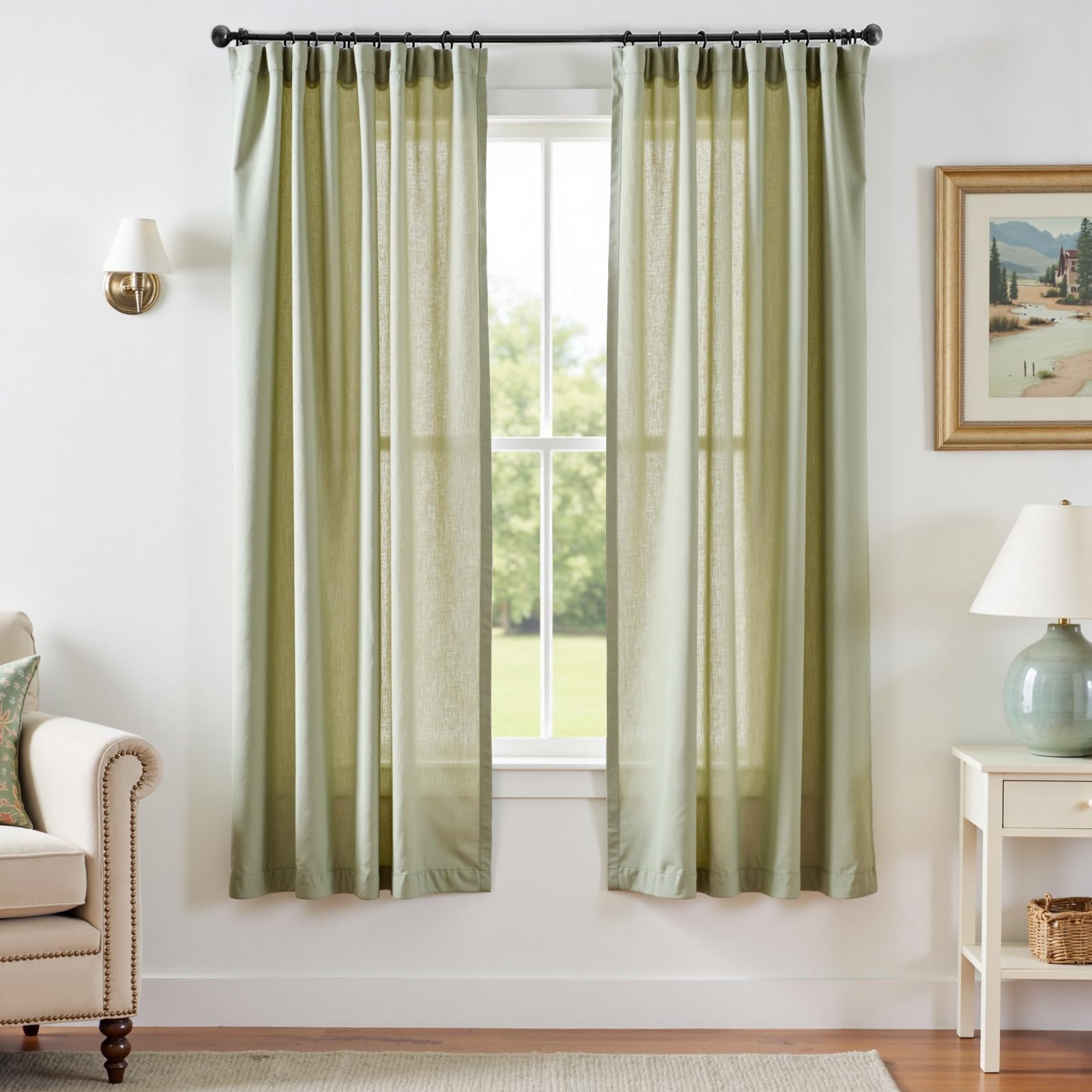 Linen Curtains for Living Room Bedroom 84 Inches Long Thick Linen Textured Beige Curtains Light Filtering Natural Semi Sheer Farmhouse Window Drapes, Country Rustic Drapes 2 Panels Back Tab/Rod Pocket